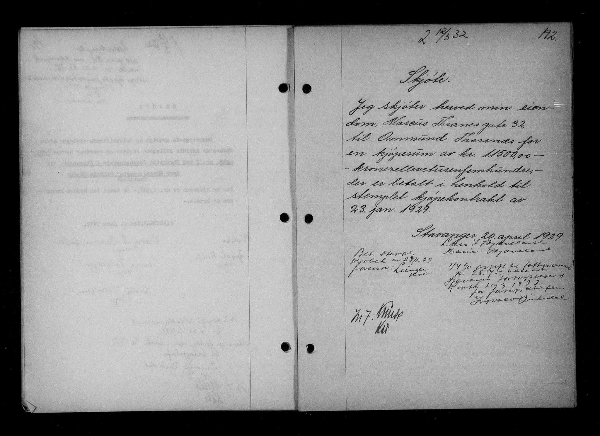 Stavanger byfogd, SAST/A-101408/001/4/41/410/410BB/L0061: Mortgage book no. 51, 1932-1932, Deed date: 12.03.1932