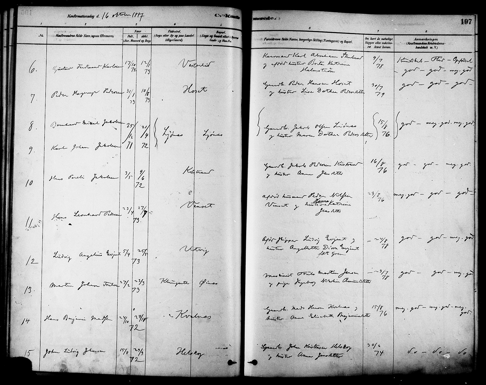 Ministerialprotokoller, klokkerbøker og fødselsregistre - Nordland, AV/SAT-A-1459/852/L0740: Parish register (official) no. 852A10, 1878-1894, p. 197