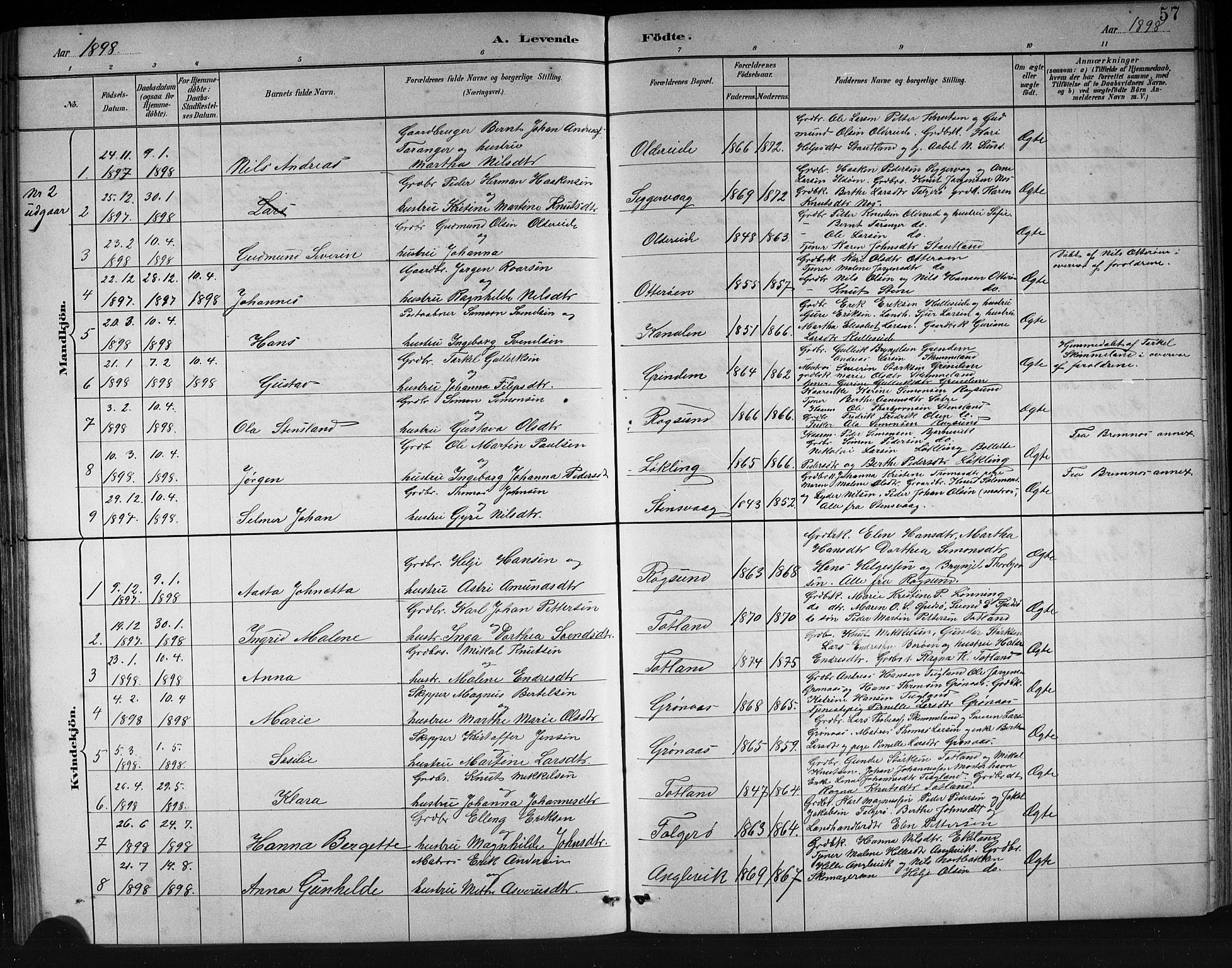 Finnås sokneprestembete, SAB/A-99925/H/Ha/Hab/Haba/L0003: Parish register (copy) no. A 3, 1883-1900, p. 57
