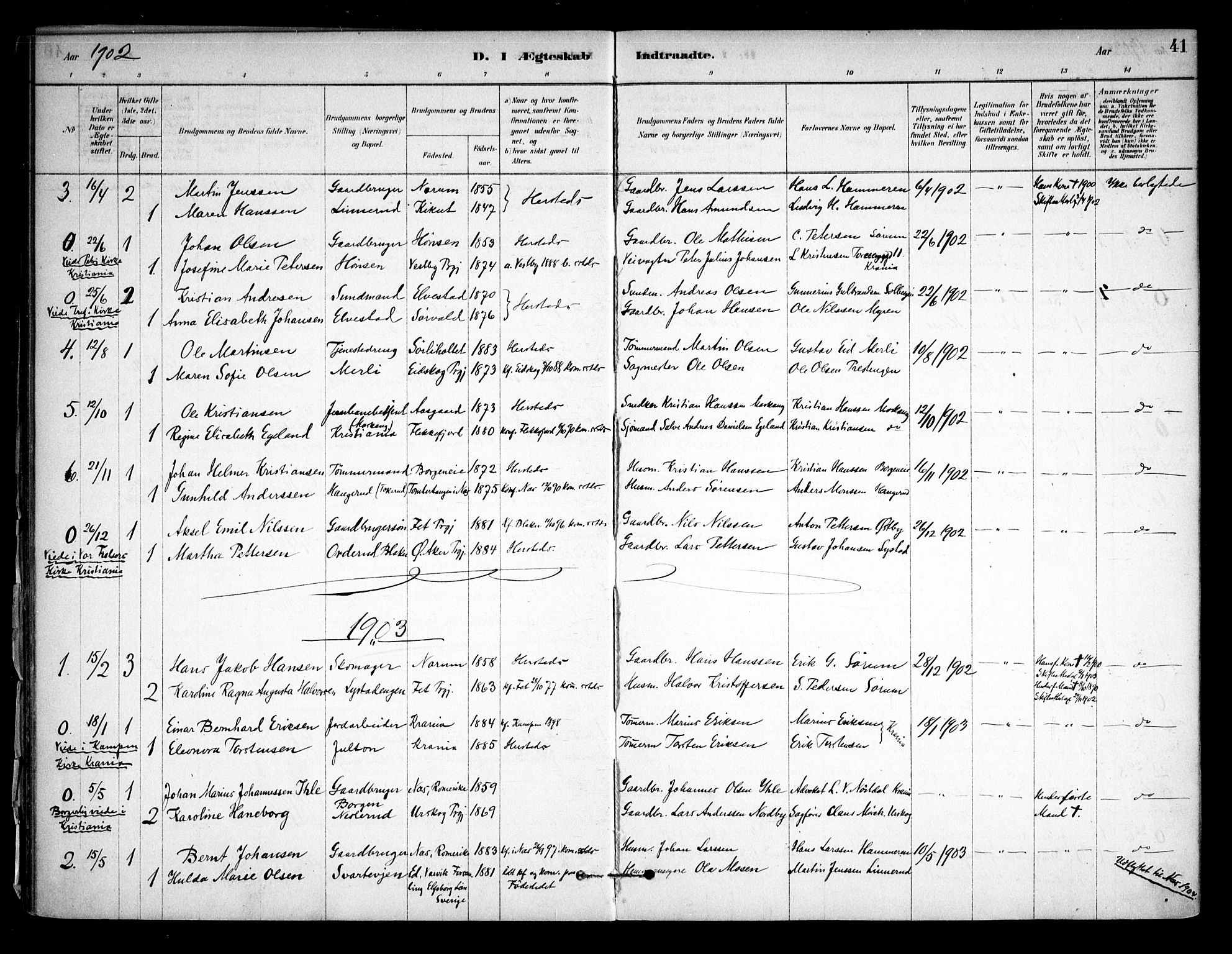 Sørum prestekontor Kirkebøker, SAO/A-10303/F/Fa/L0008: Parish register (official) no. I 8, 1878-1914, p. 41
