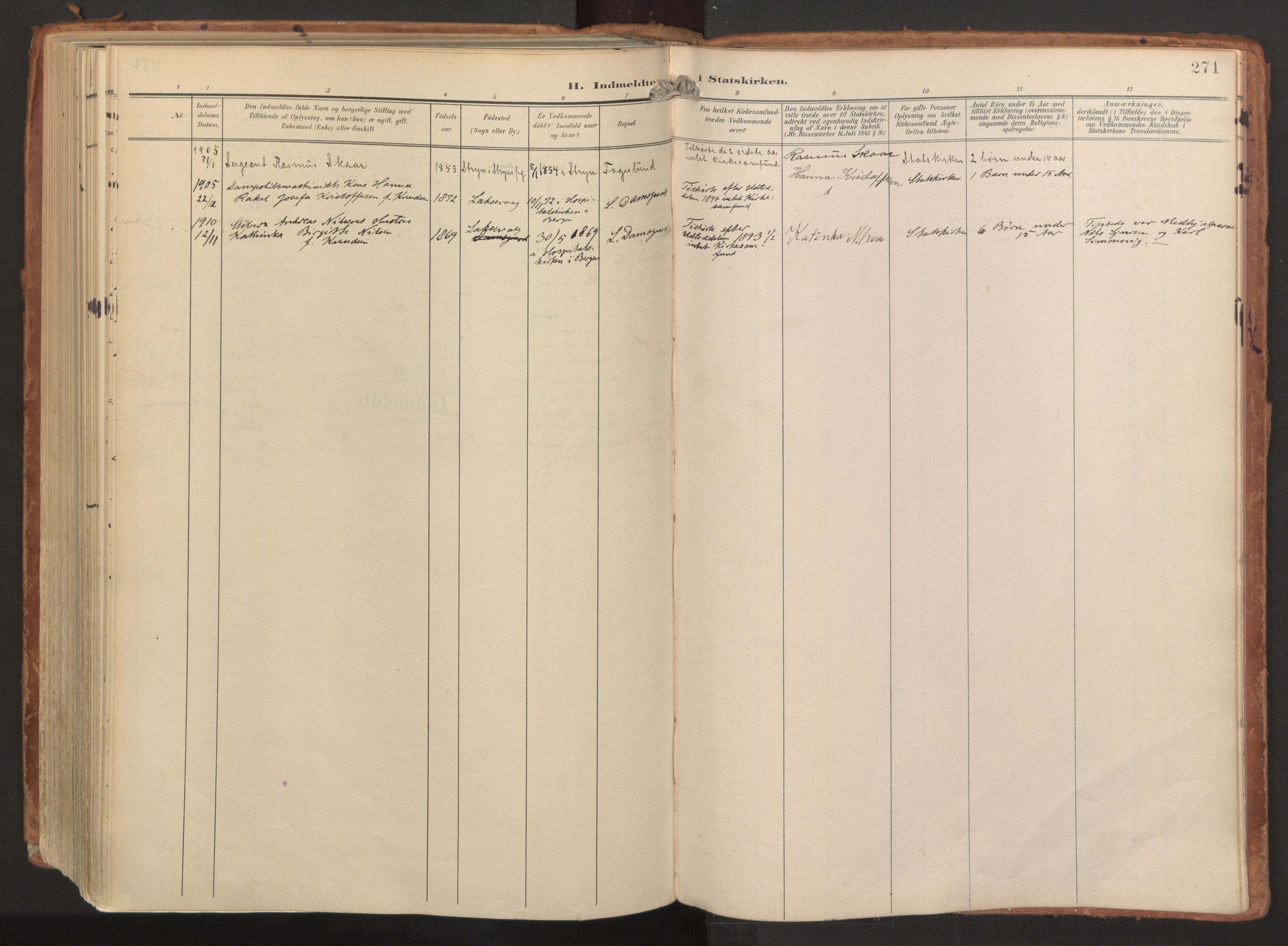 Laksevåg Sokneprestembete, AV/SAB-A-76501/H/Ha/Haa/Haaa/L0001: Parish register (official) no. A 1, 1903-1917, p. 271