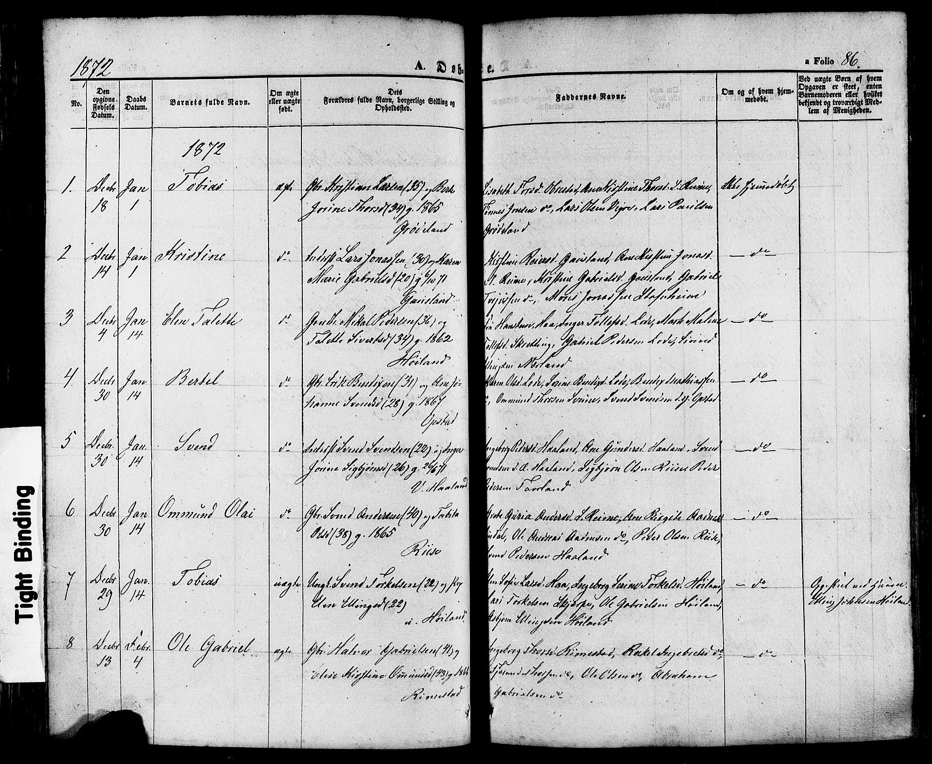 Hå sokneprestkontor, AV/SAST-A-101801/001/30BA/L0008: Parish register (official) no. A 7, 1853-1878, p. 86