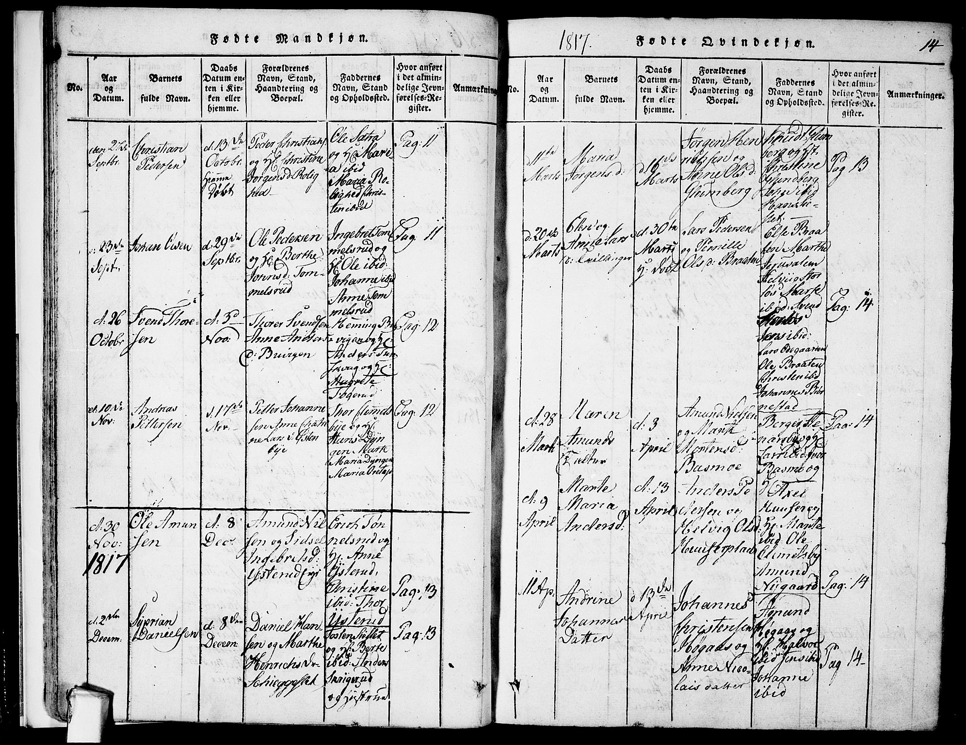 Rødenes prestekontor Kirkebøker, SAO/A-2005/F/Fa/L0004: Parish register (official) no. I 4, 1814-1838, p. 14