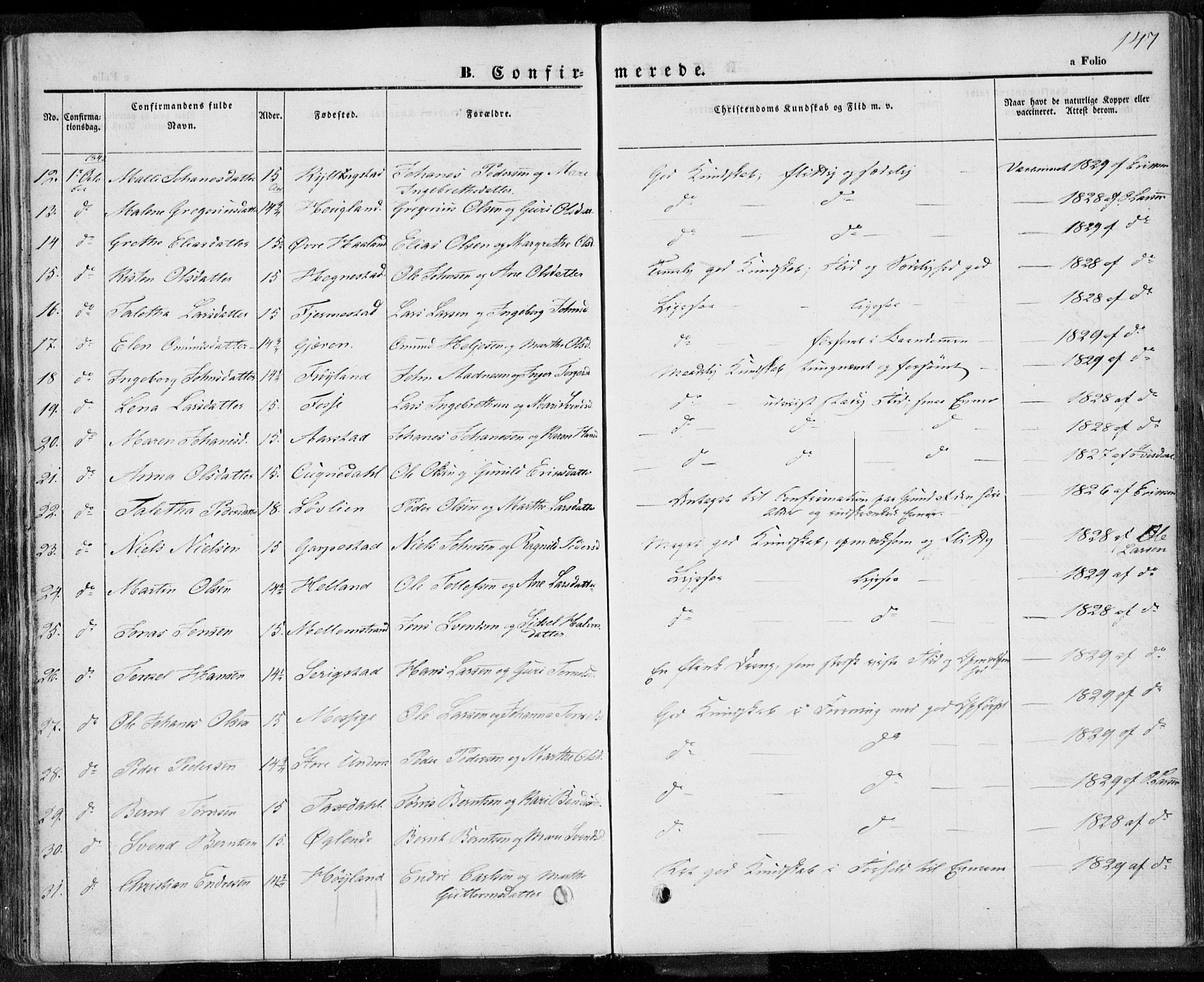 Lye sokneprestkontor, AV/SAST-A-101794/001/30BA/L0005: Parish register (official) no. A 5.1, 1842-1855, p. 147