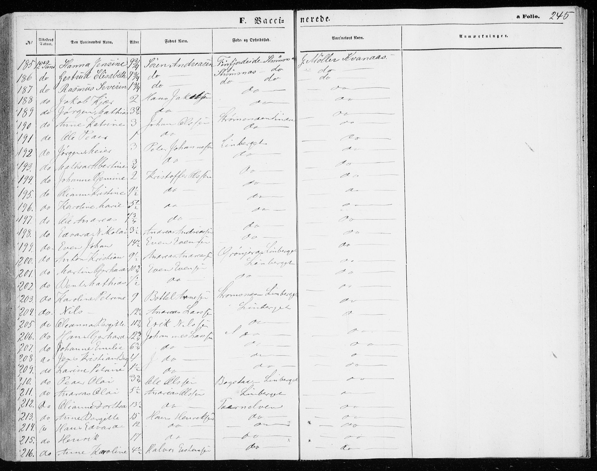 Lenvik sokneprestembete, AV/SATØ-S-1310/H/Ha/Haa/L0009kirke: Parish register (official) no. 9, 1866-1873, p. 245