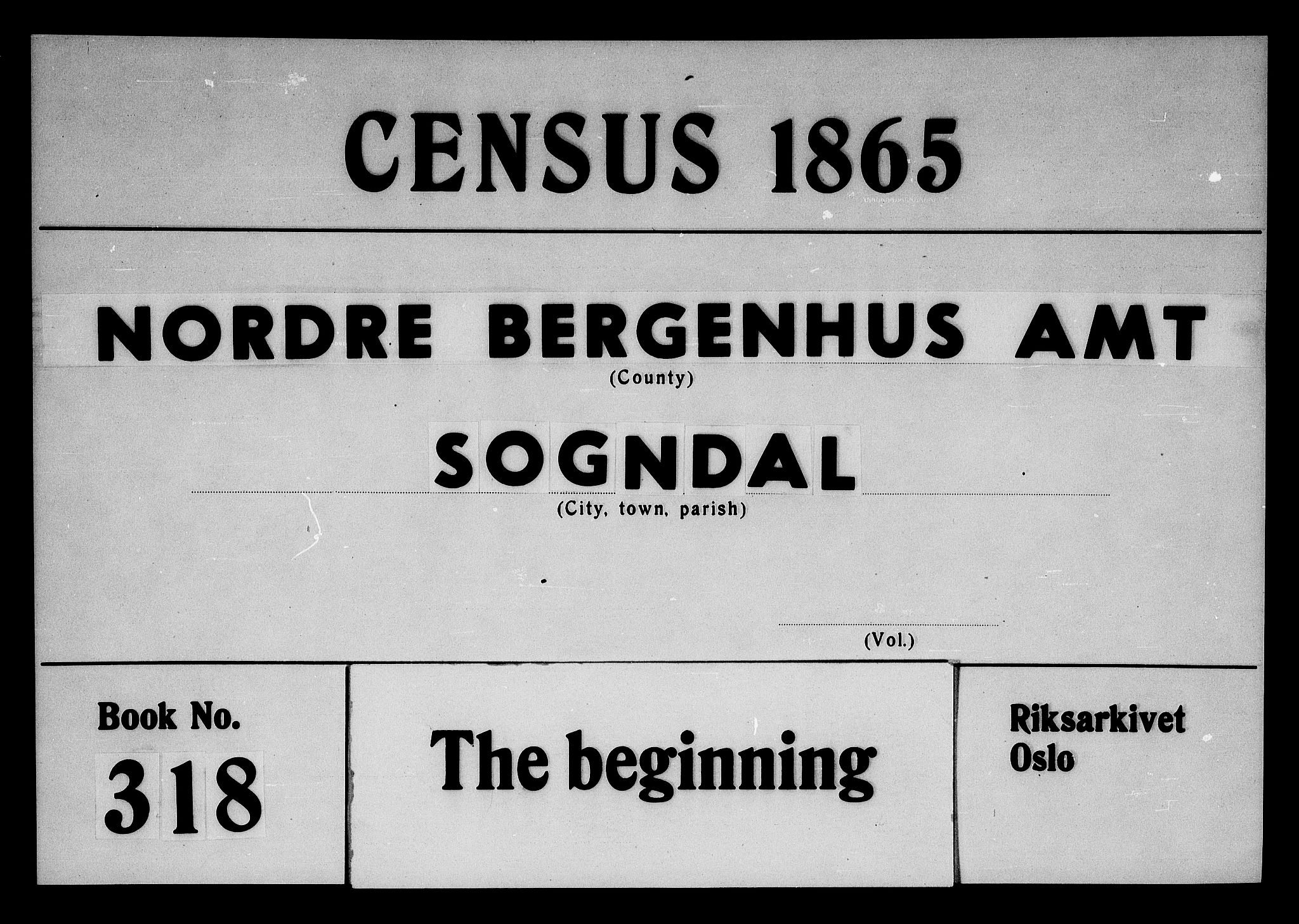 RA, 1865 census for Sogndal, 1865, p. 1