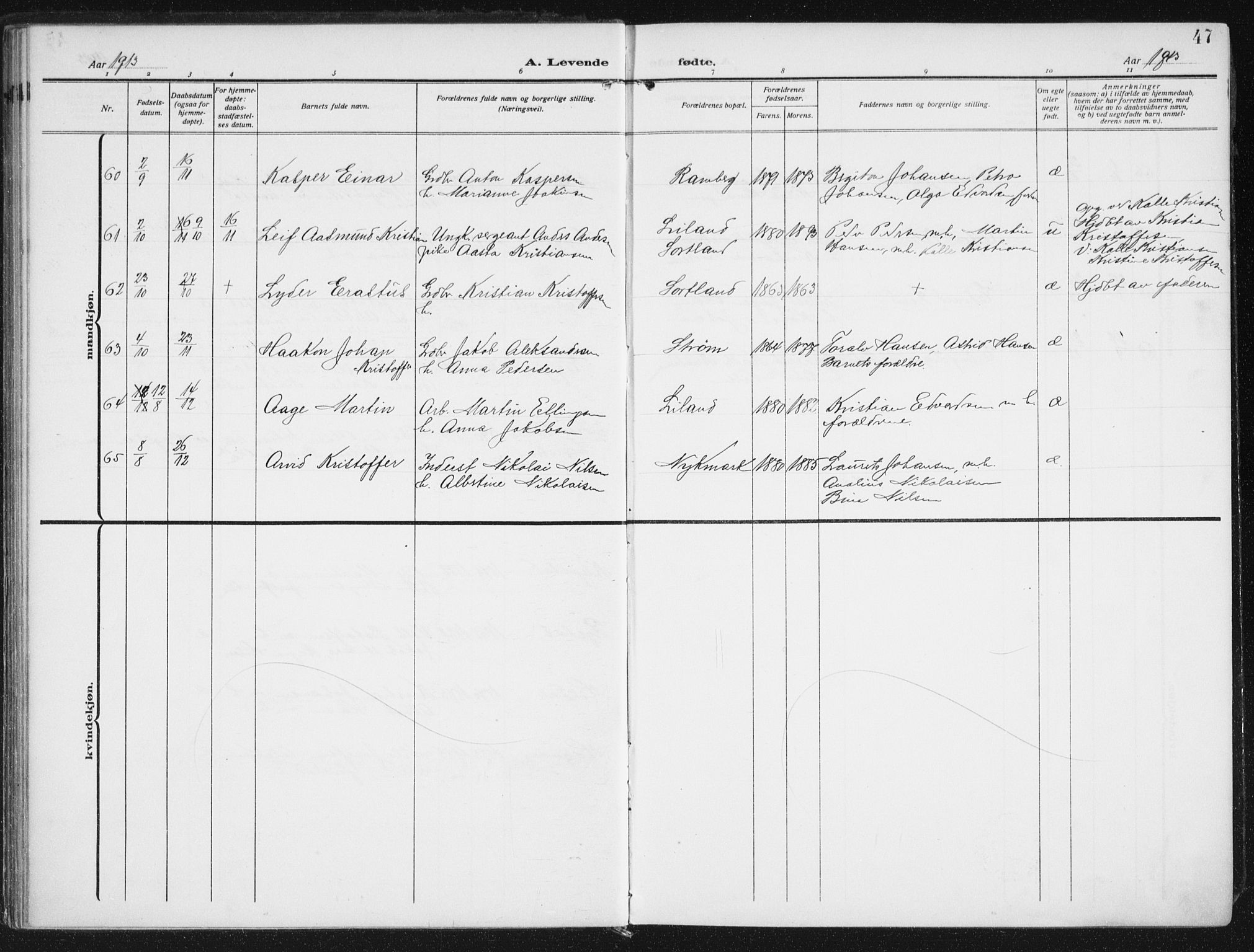 Ministerialprotokoller, klokkerbøker og fødselsregistre - Nordland, AV/SAT-A-1459/880/L1135: Parish register (official) no. 880A09, 1908-1919, p. 47