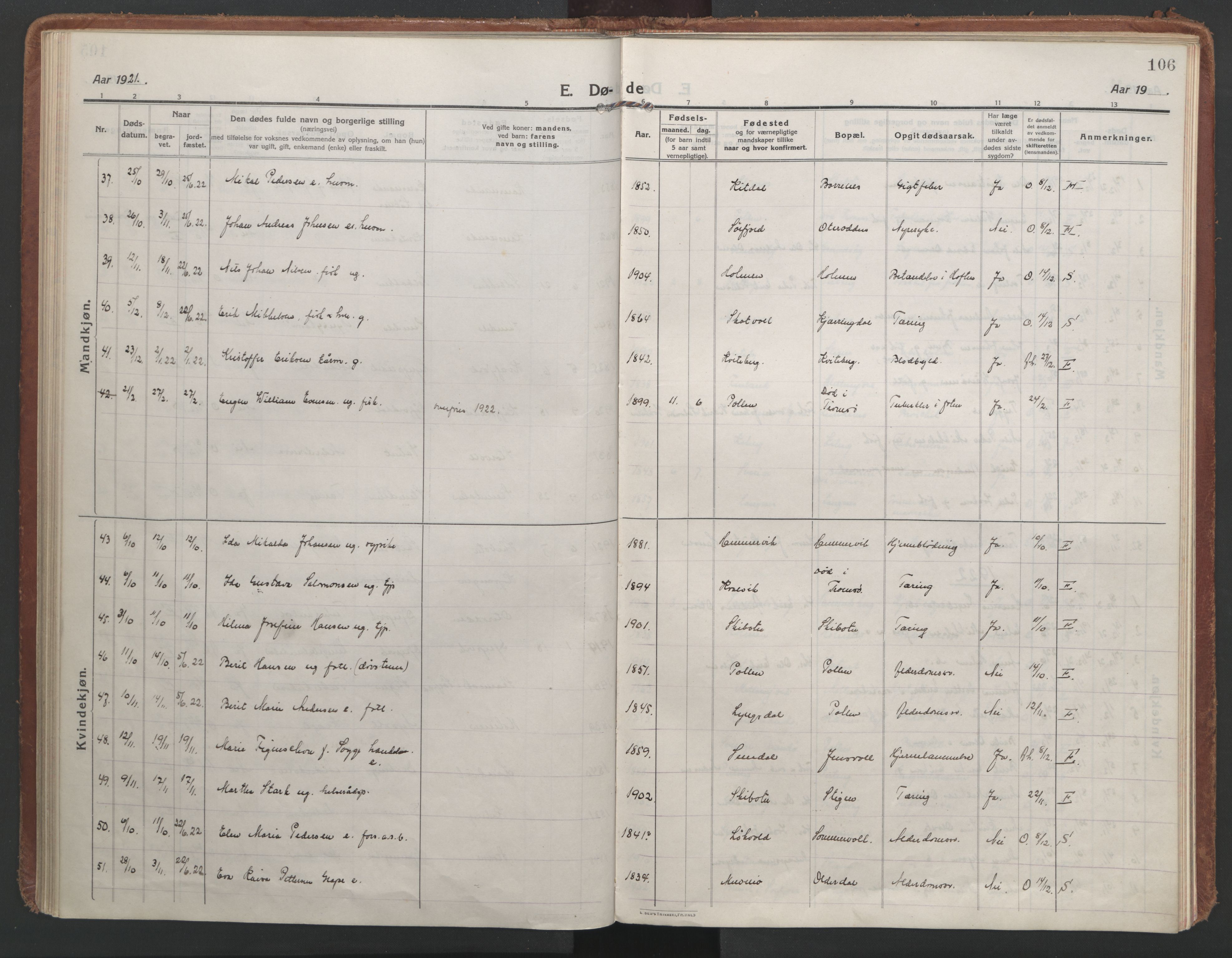 Lyngen sokneprestembete, AV/SATØ-S-1289/H/He/Hea/L0013kirke: Parish register (official) no. 13, 1914-1923, p. 106