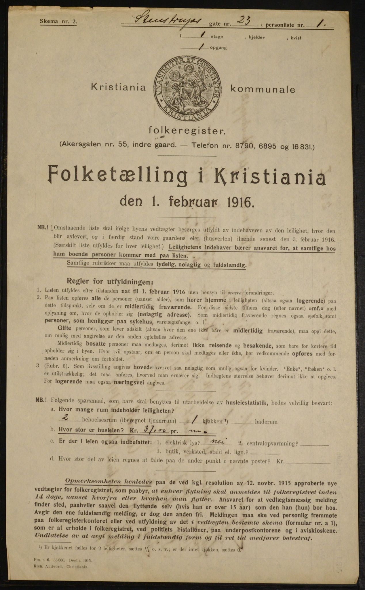 OBA, Municipal Census 1916 for Kristiania, 1916, p. 104097