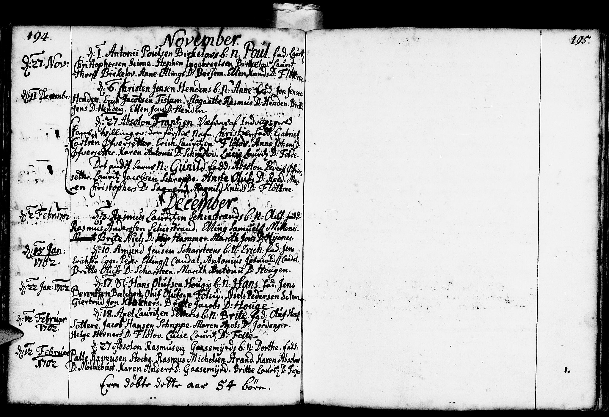 Gloppen sokneprestembete, AV/SAB-A-80101/H/Haa/Haaa/L0001: Parish register (official) no. A 1, 1686-1711, p. 194-195