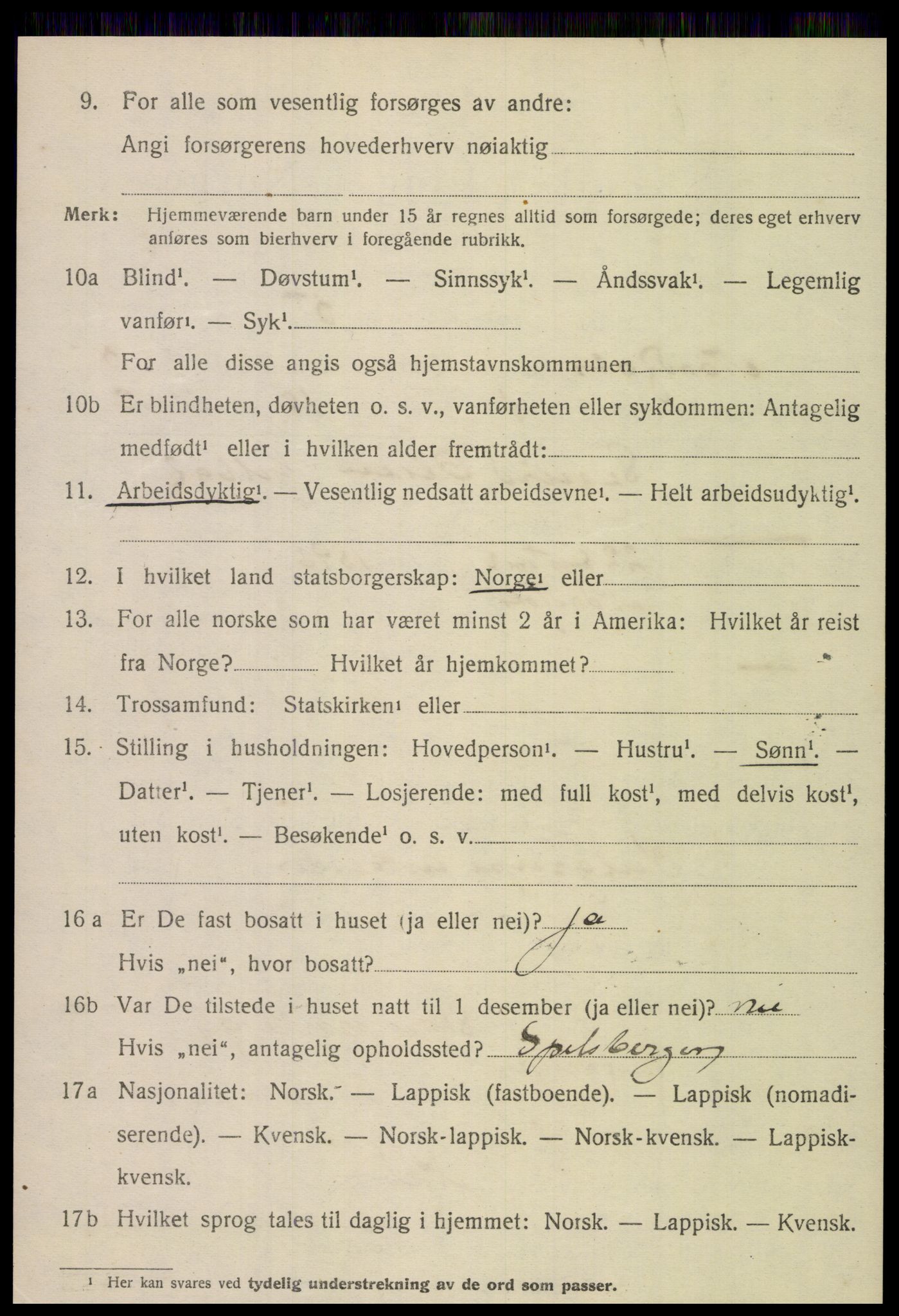 SAT, 1920 census for Nordfold, 1920, p. 2442