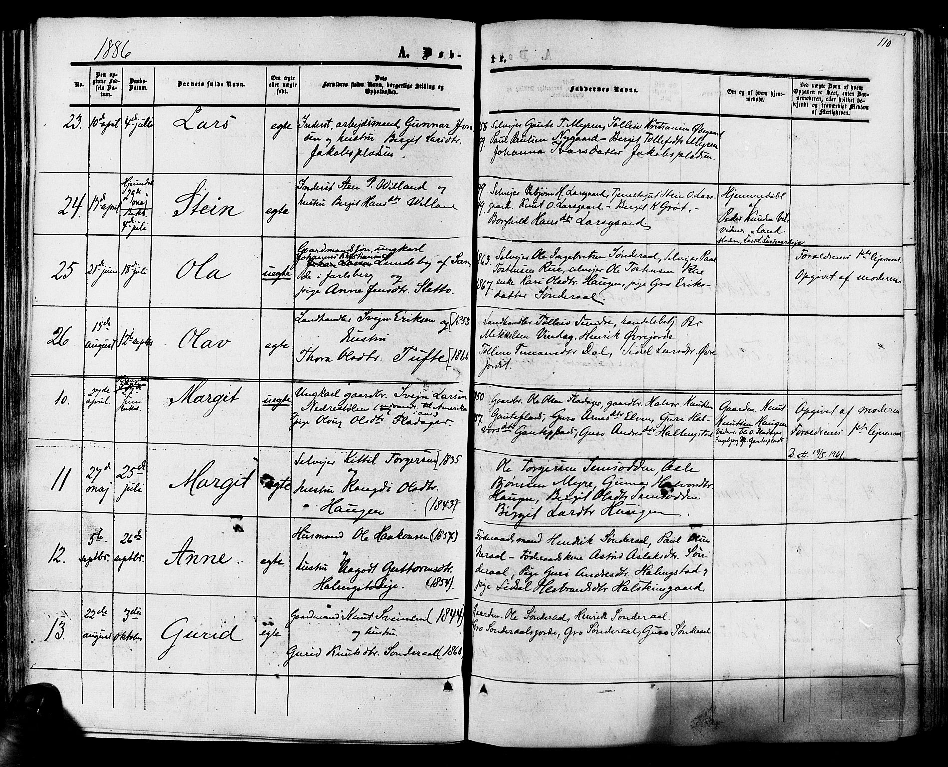 Hol kirkebøker, AV/SAKO-A-227/F/Fa/L0002: Parish register (official) no. I 2, 1870-1886, p. 110