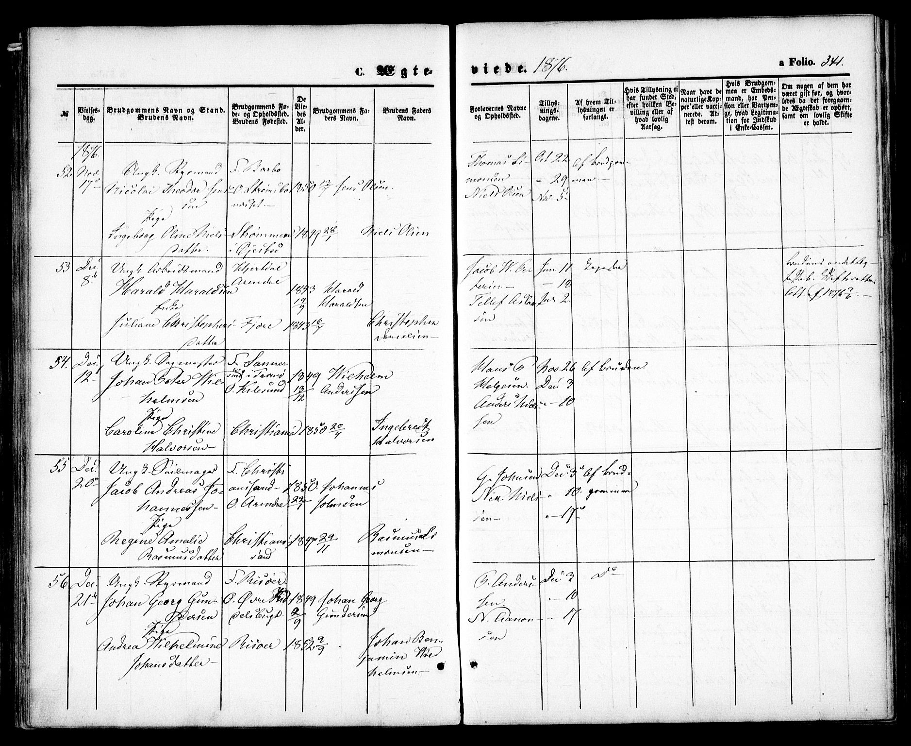 Arendal sokneprestkontor, Trefoldighet, AV/SAK-1111-0040/F/Fa/L0007: Parish register (official) no. A 7, 1868-1878, p. 341