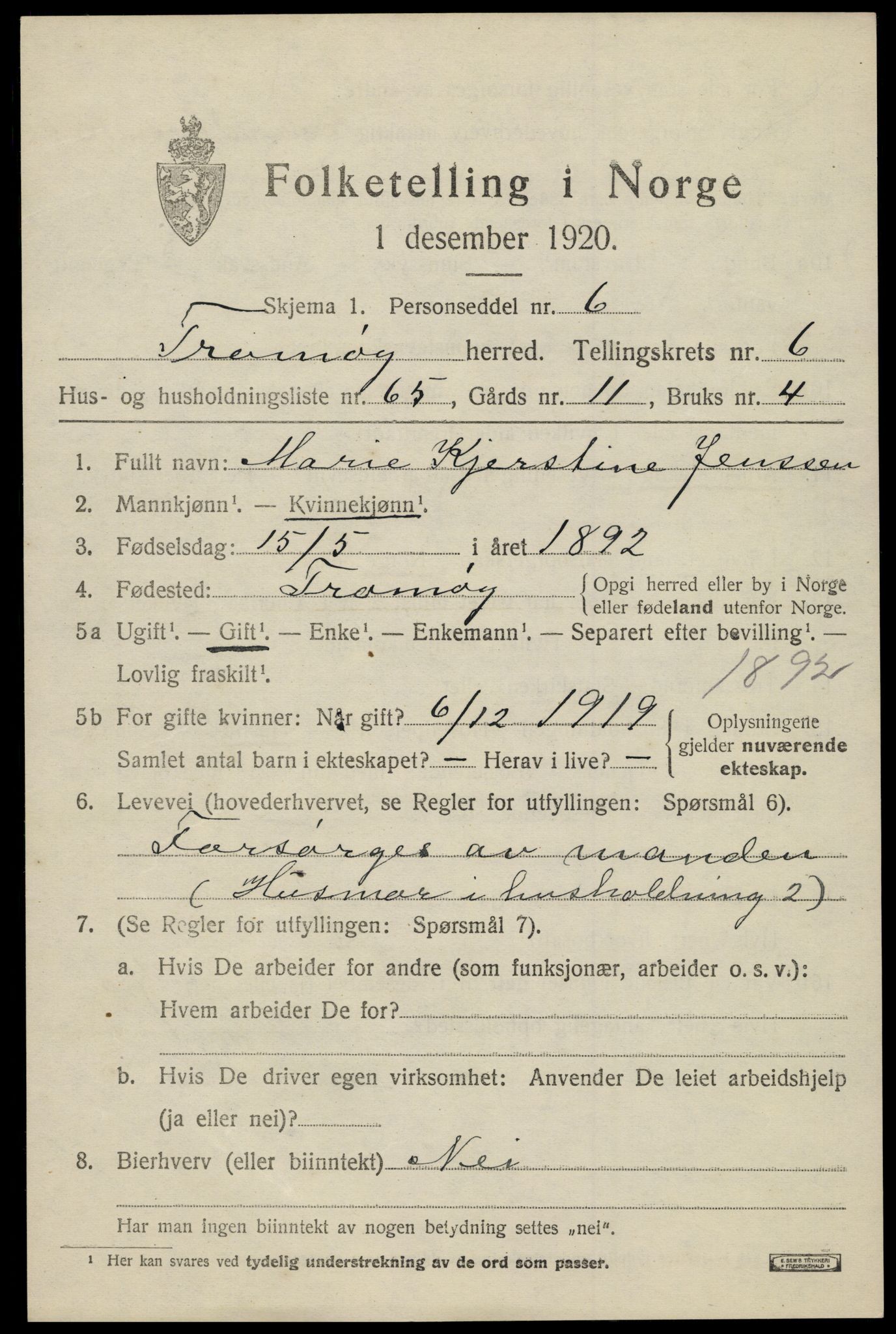 SAK, 1920 census for Tromøy, 1920, p. 4961