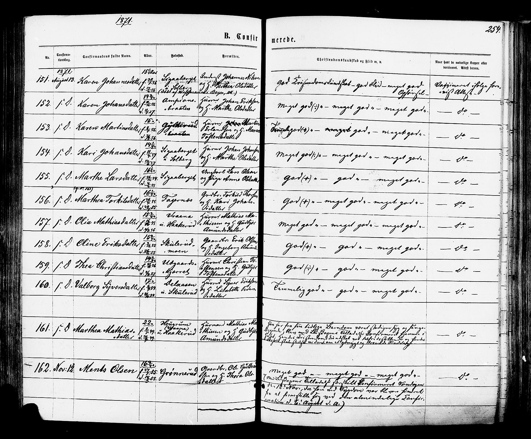 Vinger prestekontor, AV/SAH-PREST-024/H/Ha/Haa/L0012: Parish register (official) no. 12, 1871-1880, p. 254