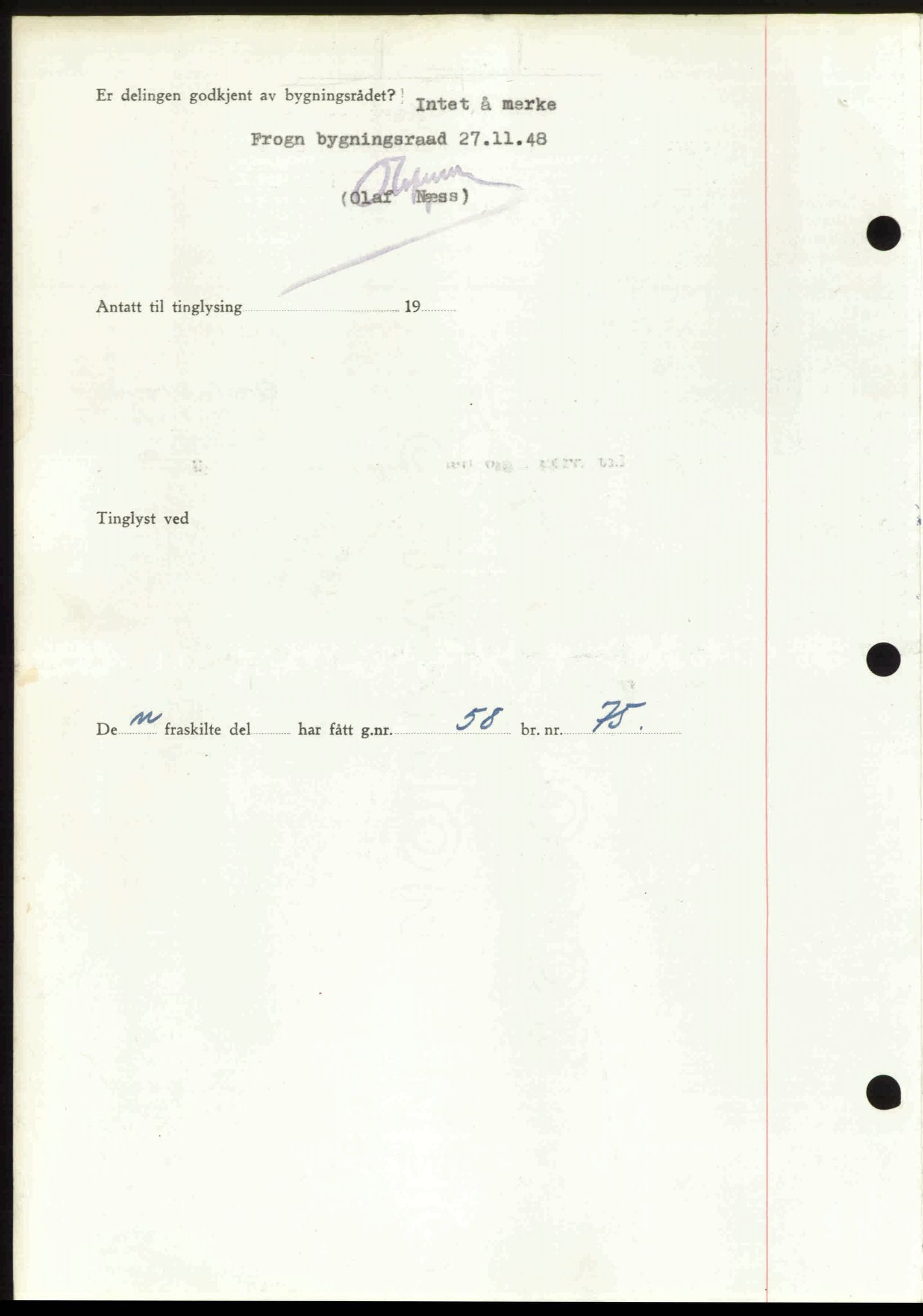 Follo sorenskriveri, SAO/A-10274/G/Ga/Gaa/L0085: Mortgage book no. I 85, 1948-1948, Diary no: : 4509/1948