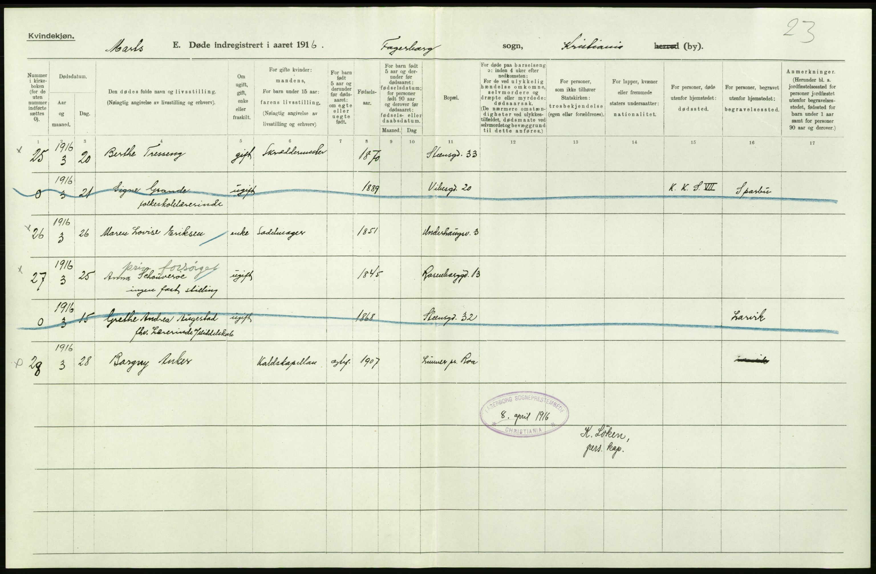 Statistisk sentralbyrå, Sosiodemografiske emner, Befolkning, AV/RA-S-2228/D/Df/Dfb/Dfbf/L0010: Kristiania: Døde, dødfødte., 1916, p. 312