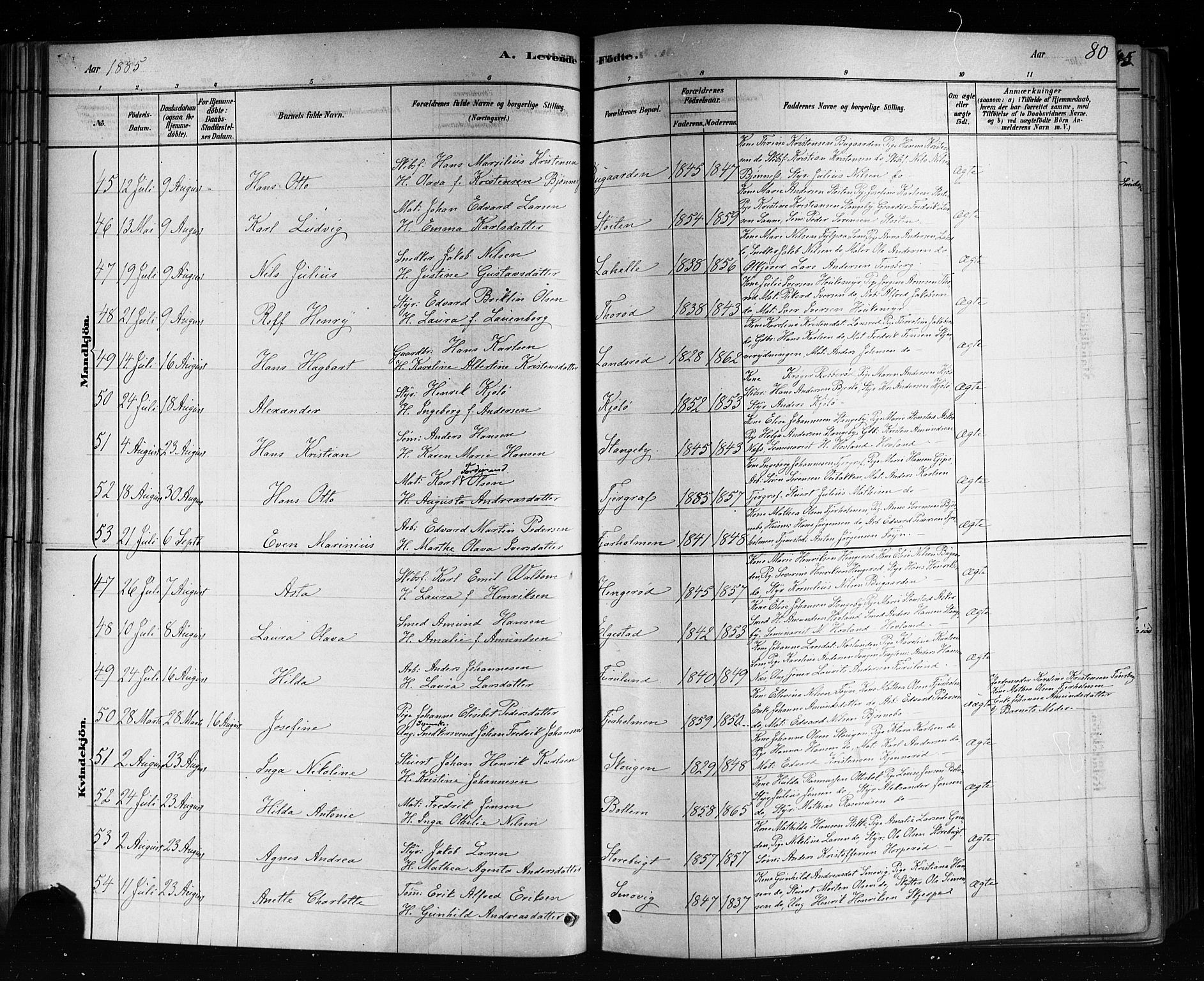 Nøtterøy kirkebøker, AV/SAKO-A-354/F/Fa/L0008: Parish register (official) no. I 8, 1878-1893, p. 80