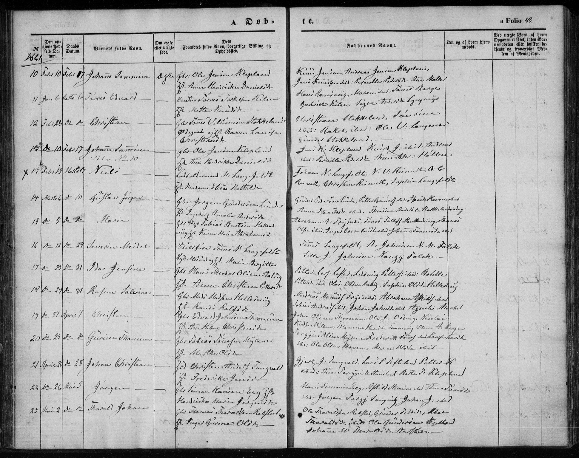 Søgne sokneprestkontor, SAK/1111-0037/F/Fa/Fab/L0010: Parish register (official) no. A 10, 1853-1869, p. 48