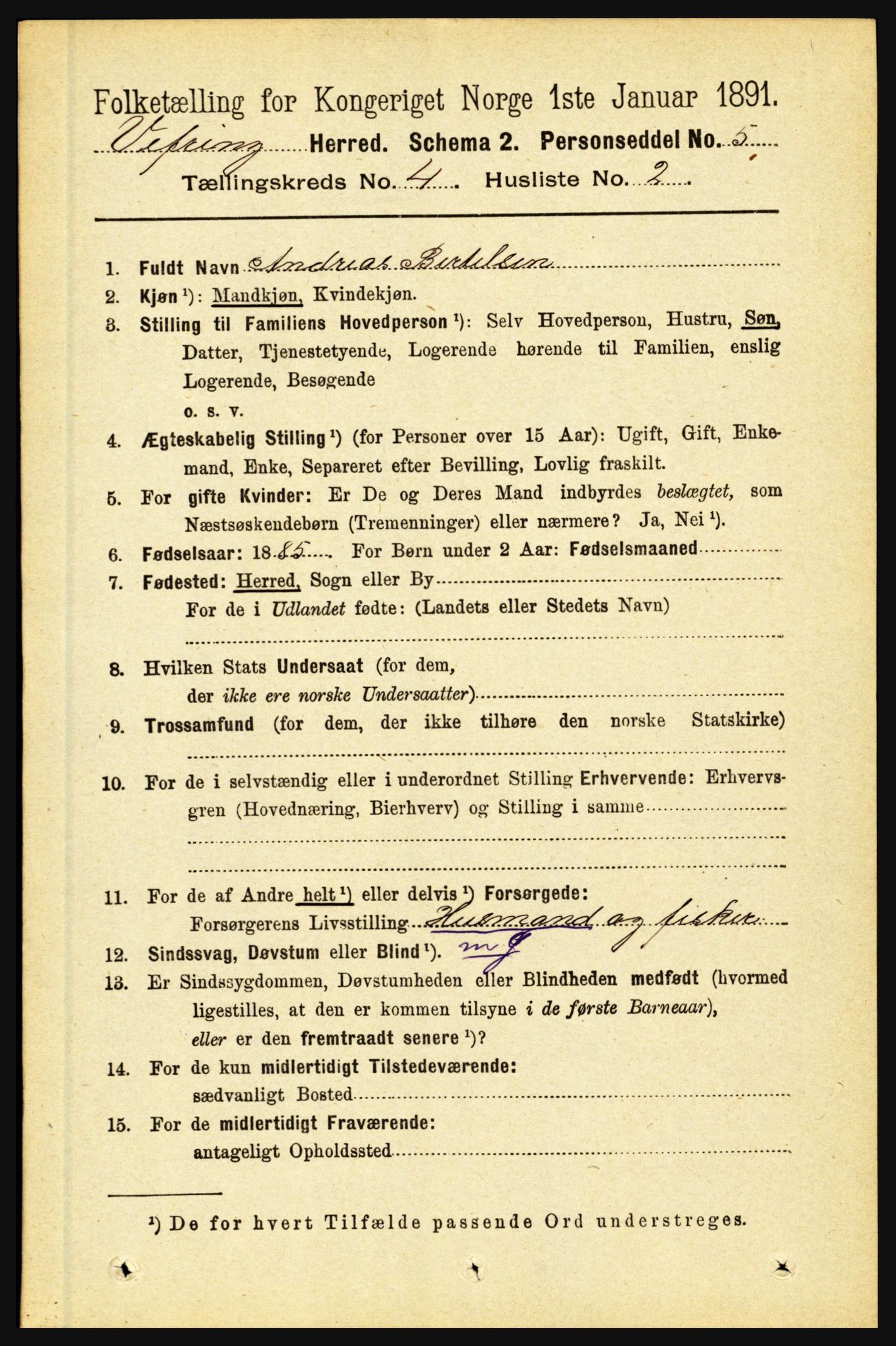 RA, 1891 census for 1434 Vevring, 1891, p. 1210