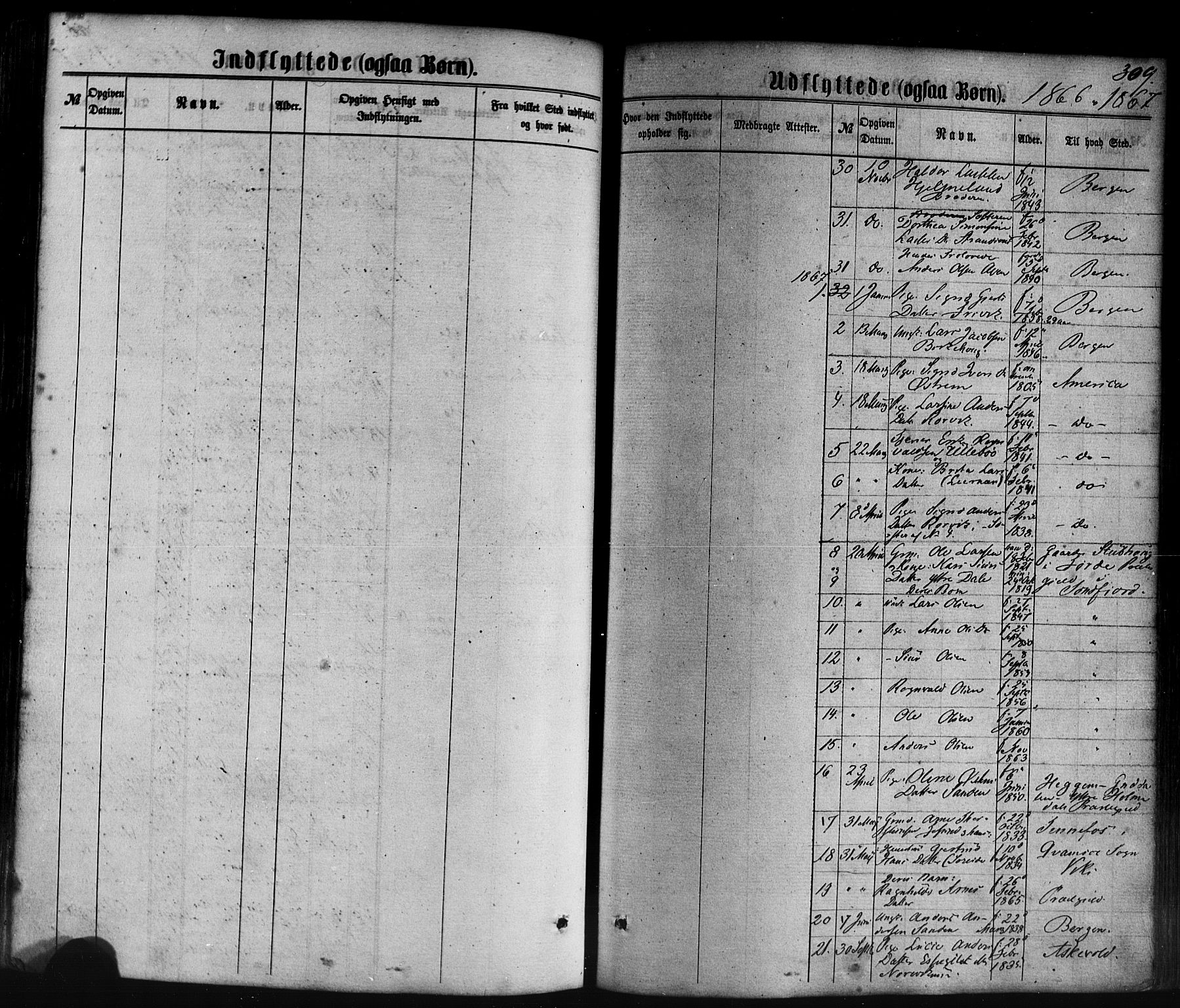 Lavik sokneprestembete, AV/SAB-A-80901: Parish register (official) no. A 4, 1864-1881, p. 309