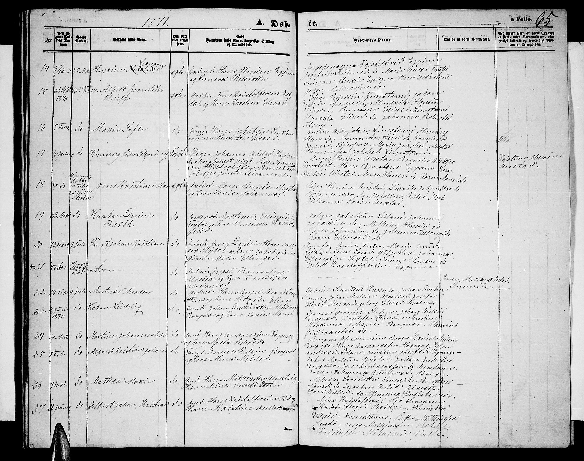 Ministerialprotokoller, klokkerbøker og fødselsregistre - Nordland, AV/SAT-A-1459/880/L1140: Parish register (copy) no. 880C02, 1861-1875, p. 65