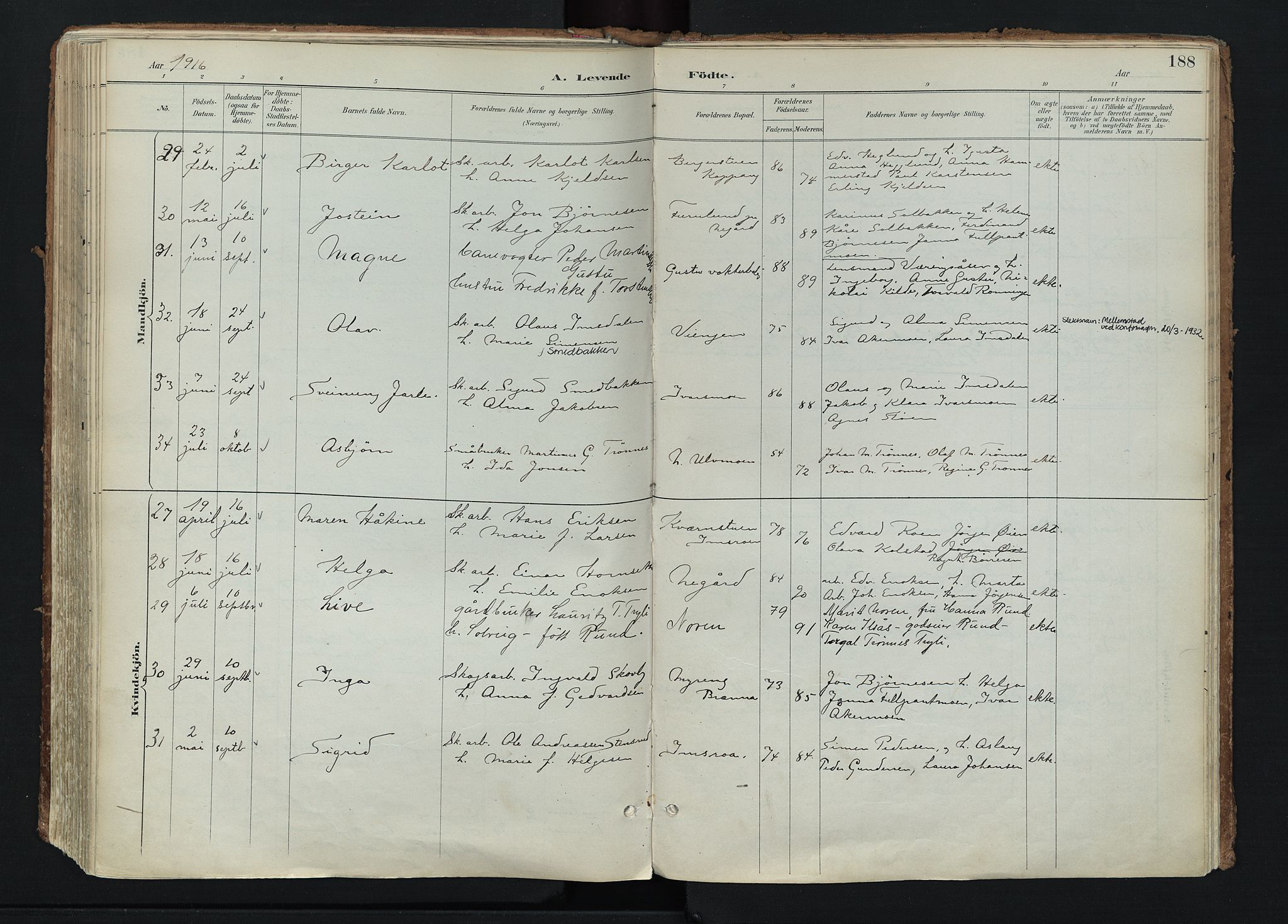 Stor-Elvdal prestekontor, AV/SAH-PREST-052/H/Ha/Haa/L0004: Parish register (official) no. 4, 1890-1922, p. 188