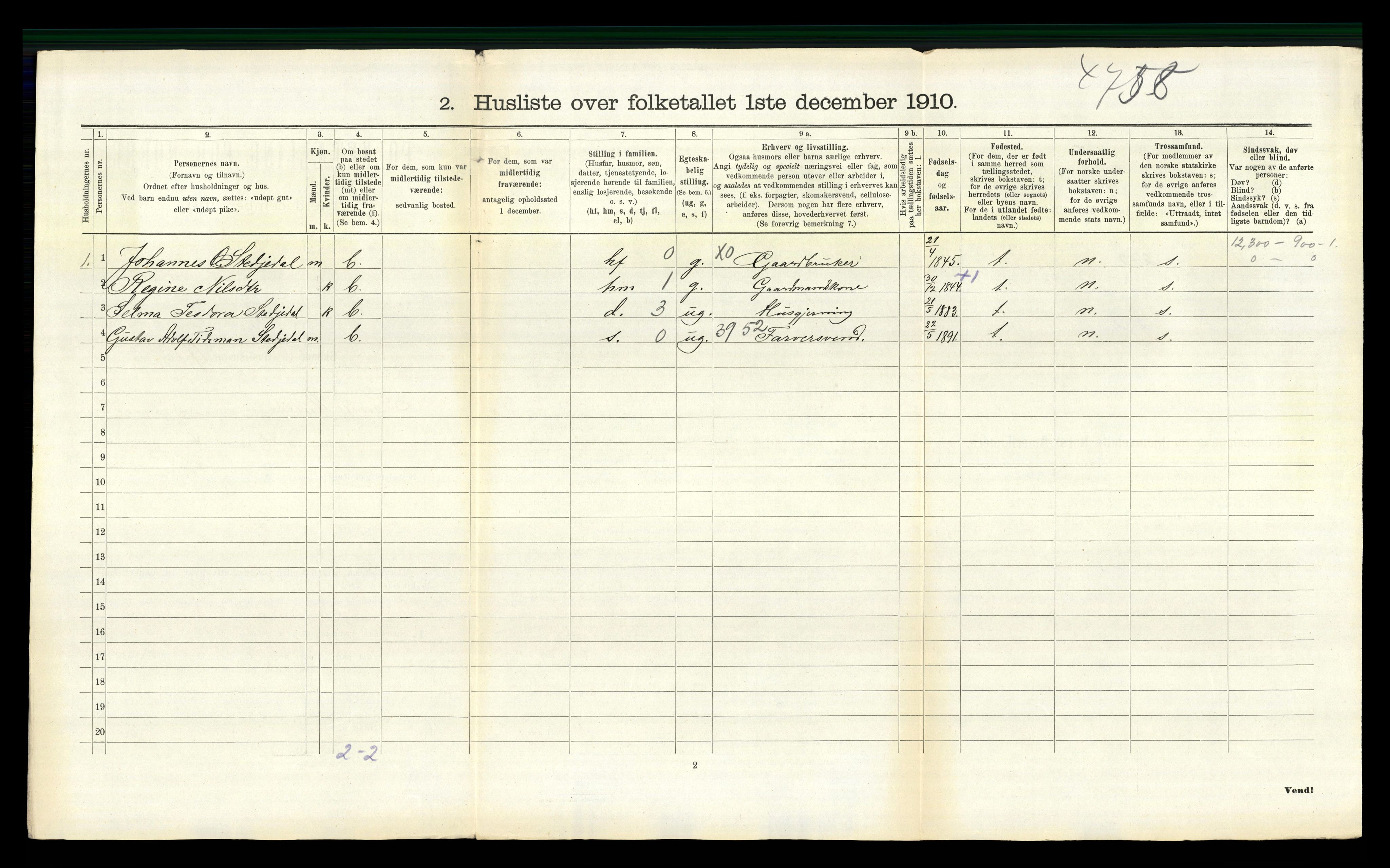 RA, 1910 census for Sør-Audnedal, 1910, p. 1246