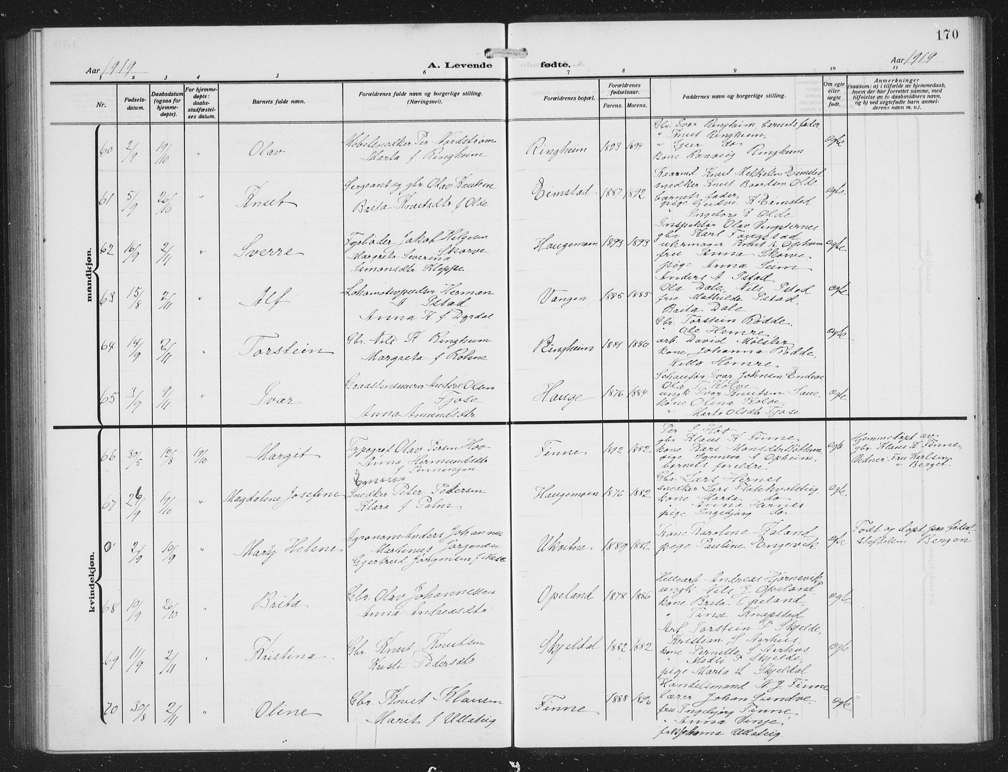 Voss sokneprestembete, AV/SAB-A-79001/H/Hab: Parish register (copy) no. C 3, 1909-1920, p. 170