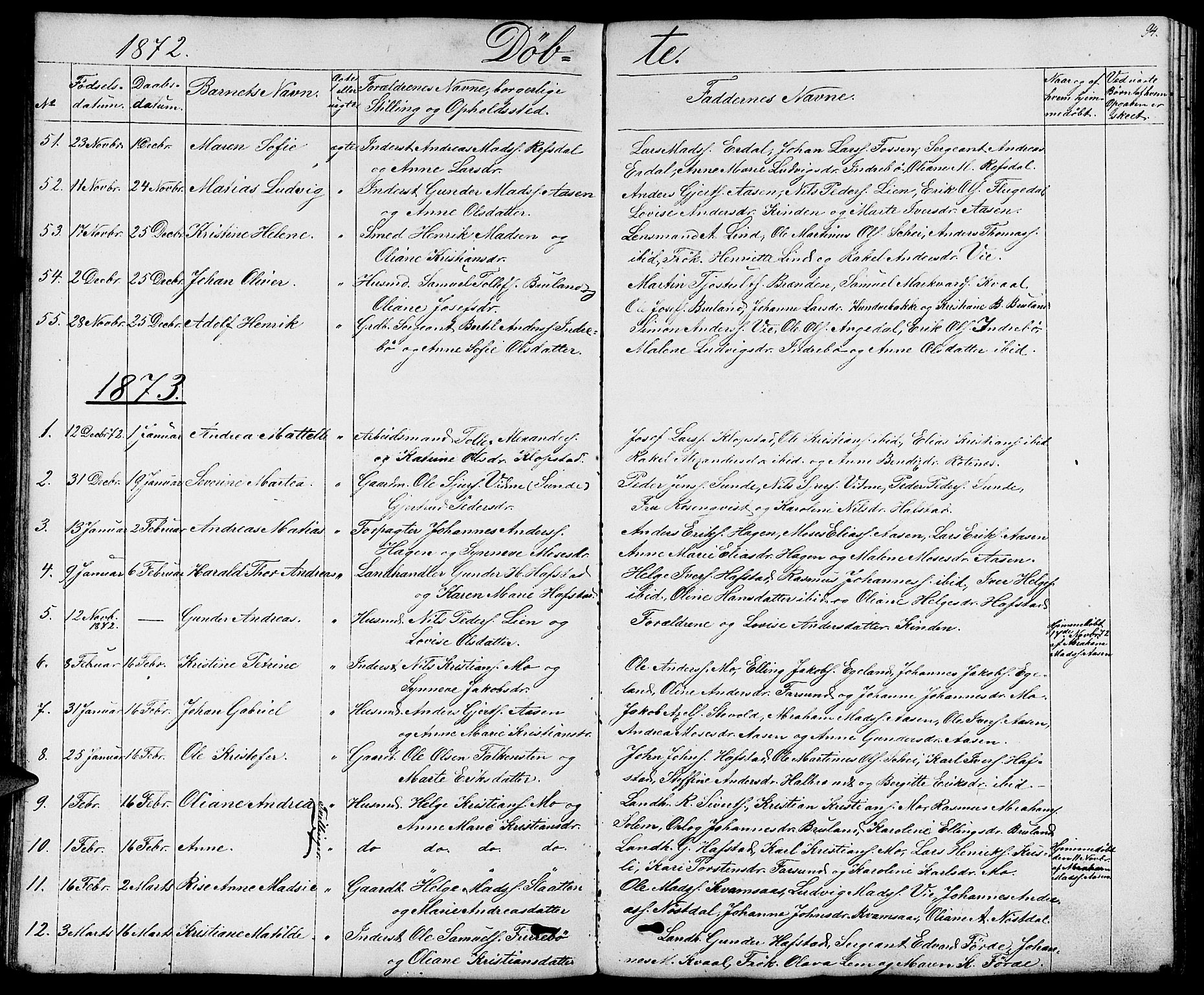 Førde sokneprestembete, SAB/A-79901/H/Hab/Haba/L0001: Parish register (copy) no. A 1, 1853-1880, p. 94