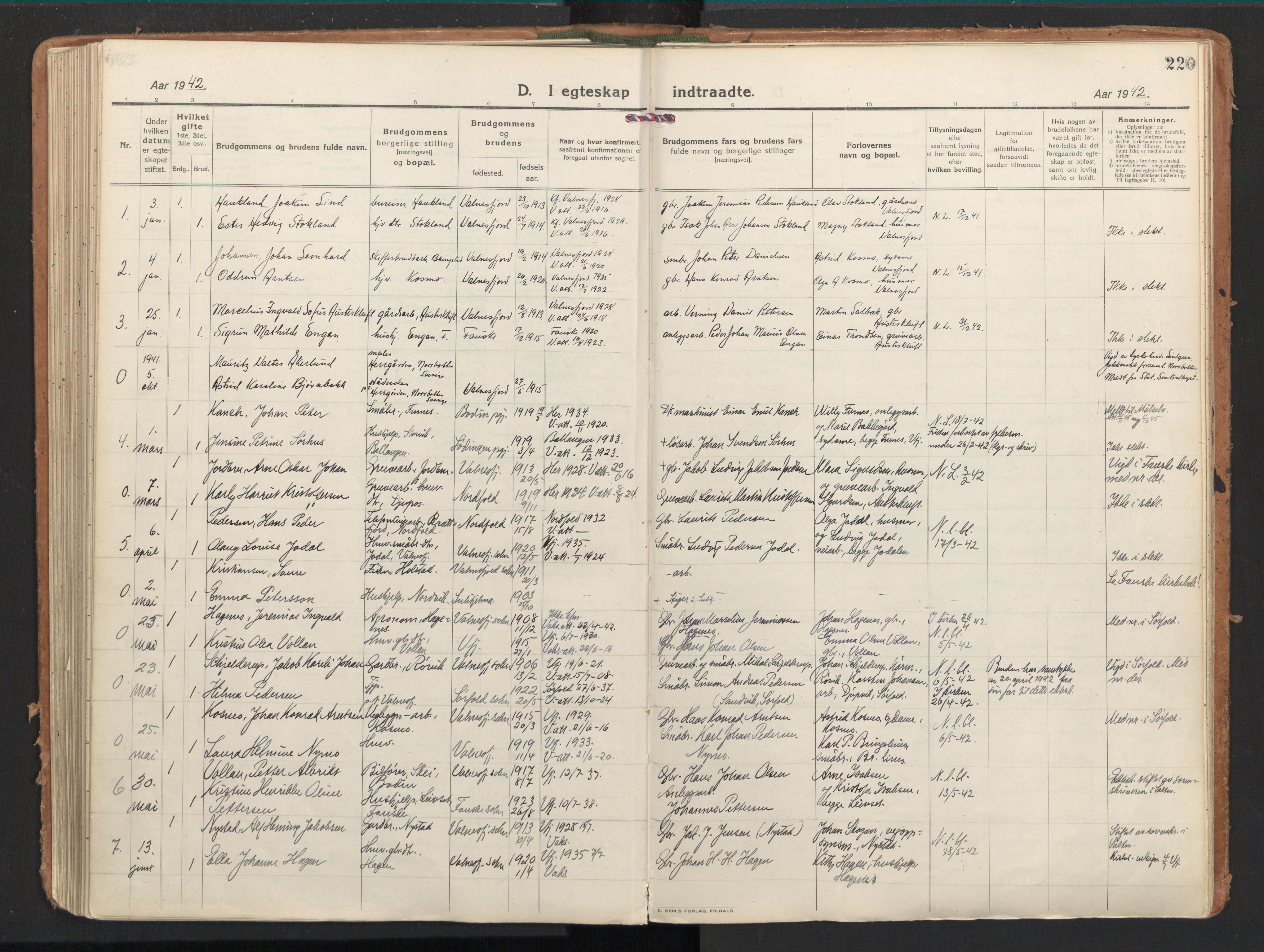Ministerialprotokoller, klokkerbøker og fødselsregistre - Nordland, SAT/A-1459/851/L0725: Parish register (official) no. 851A02, 1922-1944, p. 220