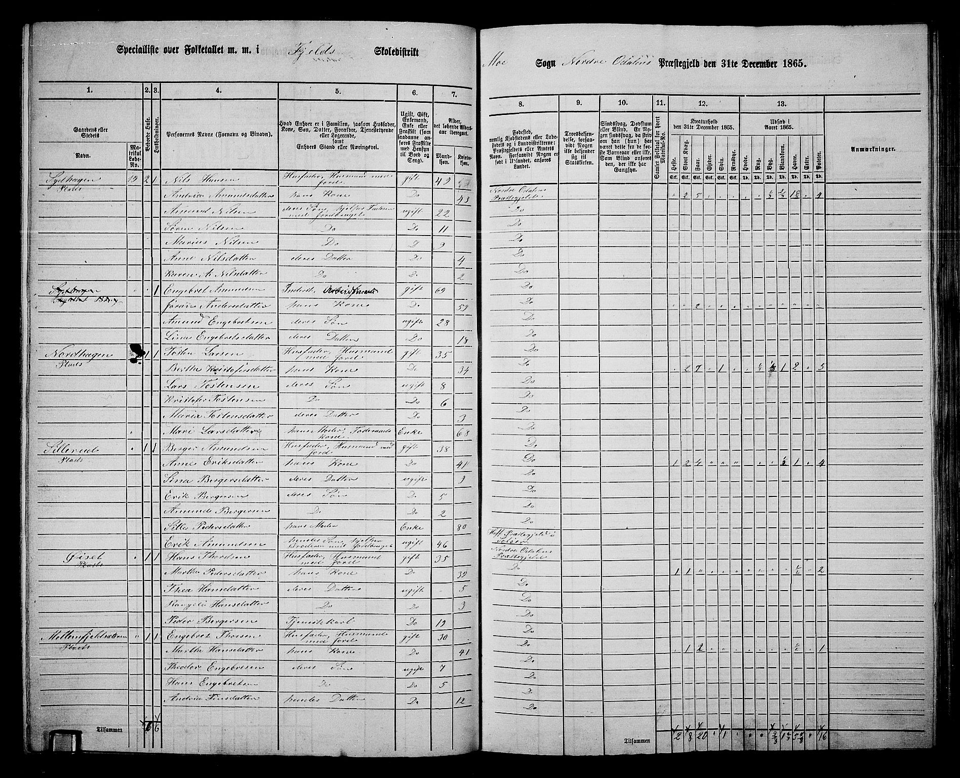 RA, 1865 census for Nord-Odal, 1865, p. 101