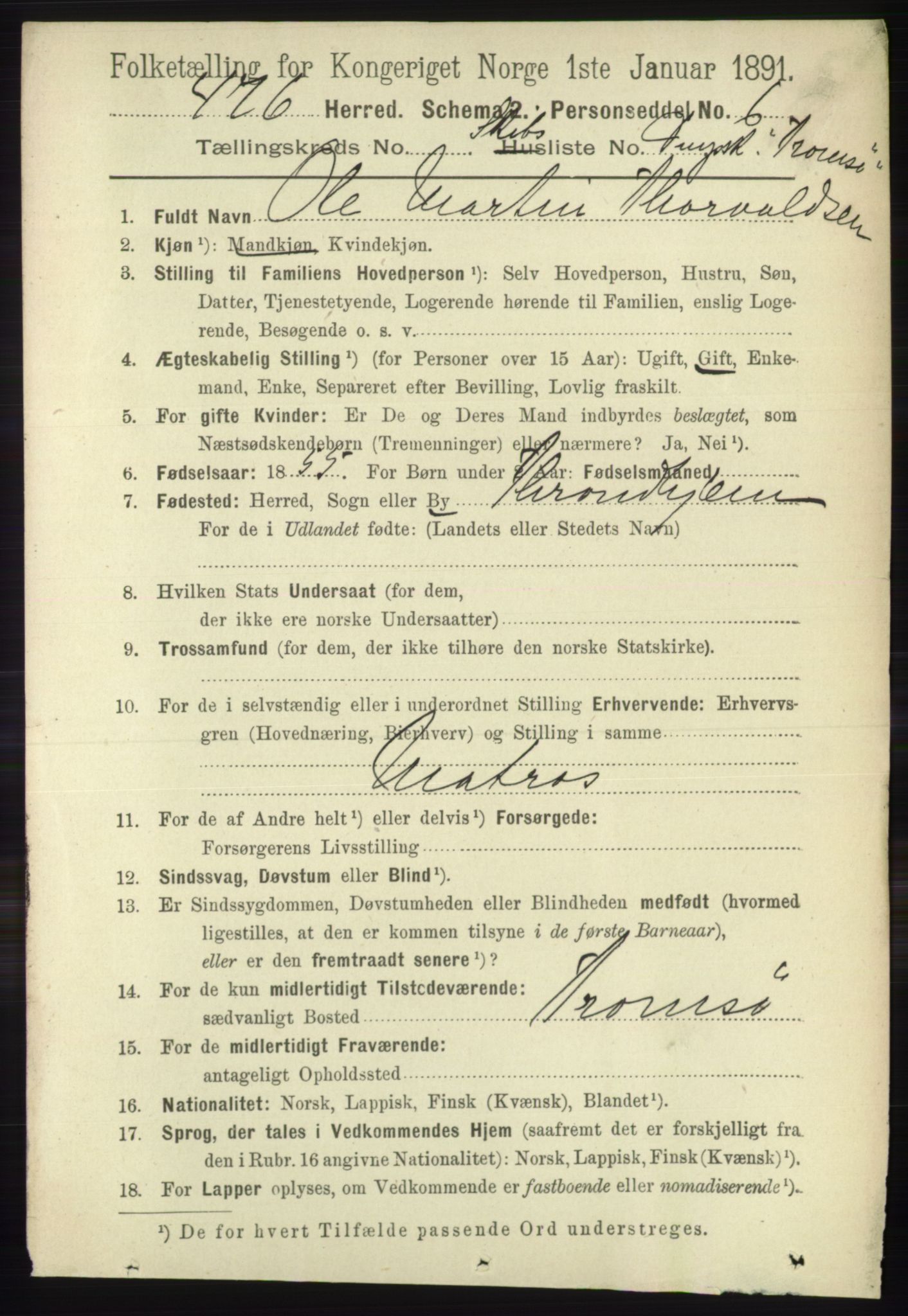 RA, 1891 census for 1938 Lyngen, 1891, p. 6253