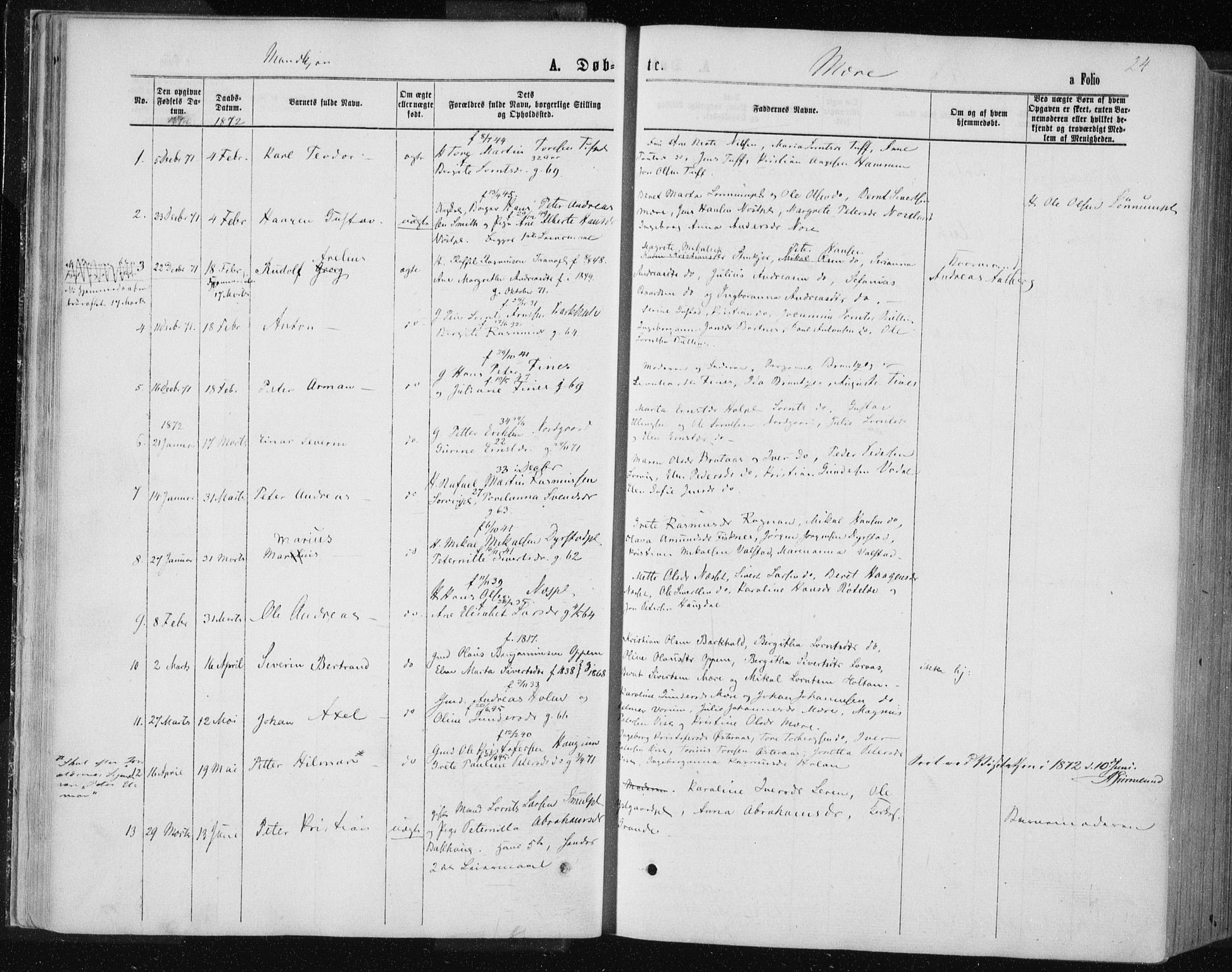 Ministerialprotokoller, klokkerbøker og fødselsregistre - Nord-Trøndelag, SAT/A-1458/735/L0345: Parish register (official) no. 735A08 /1, 1863-1872, p. 24
