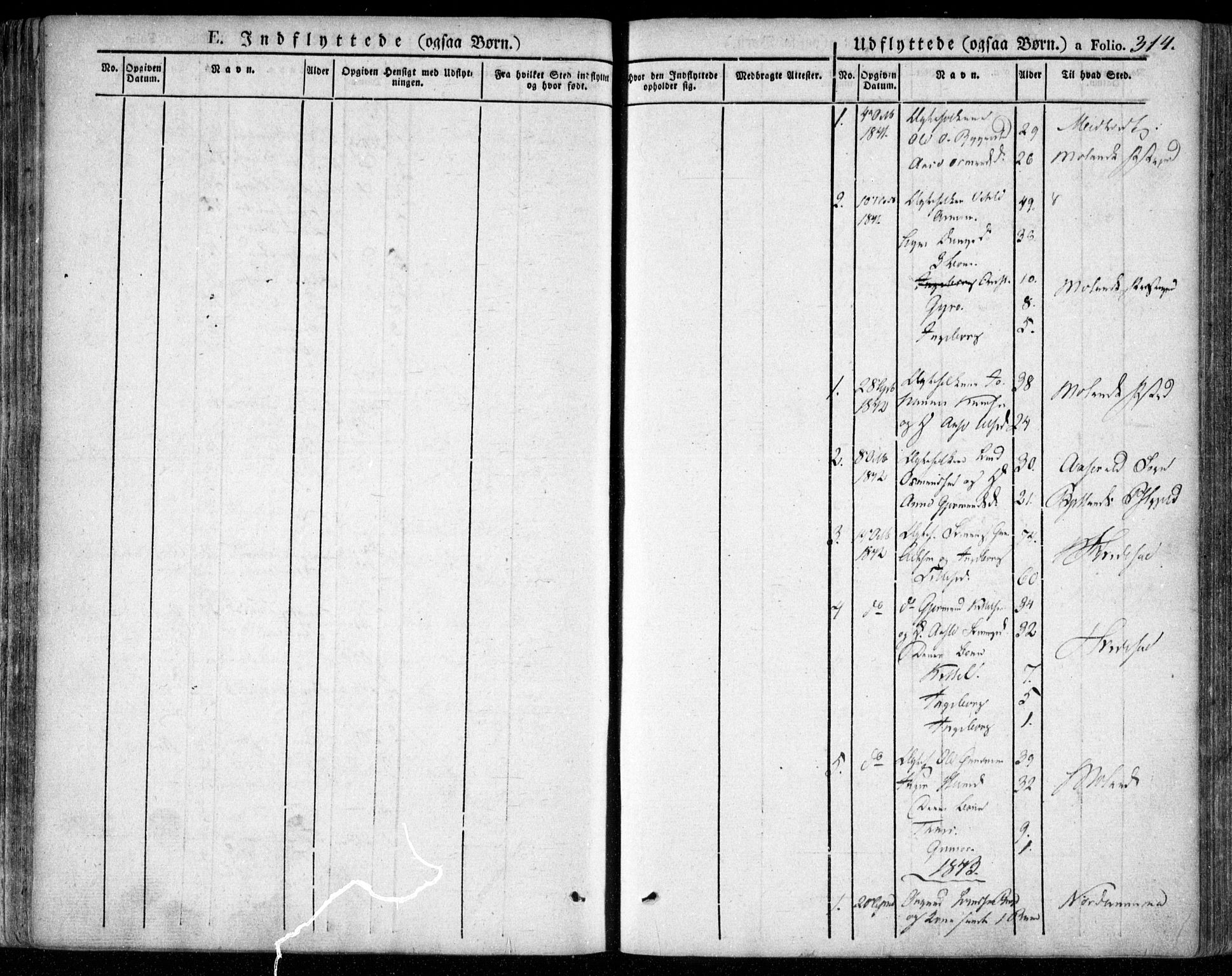 Valle sokneprestkontor, SAK/1111-0044/F/Fa/Fac/L0006: Parish register (official) no. A 6, 1831-1853, p. 314