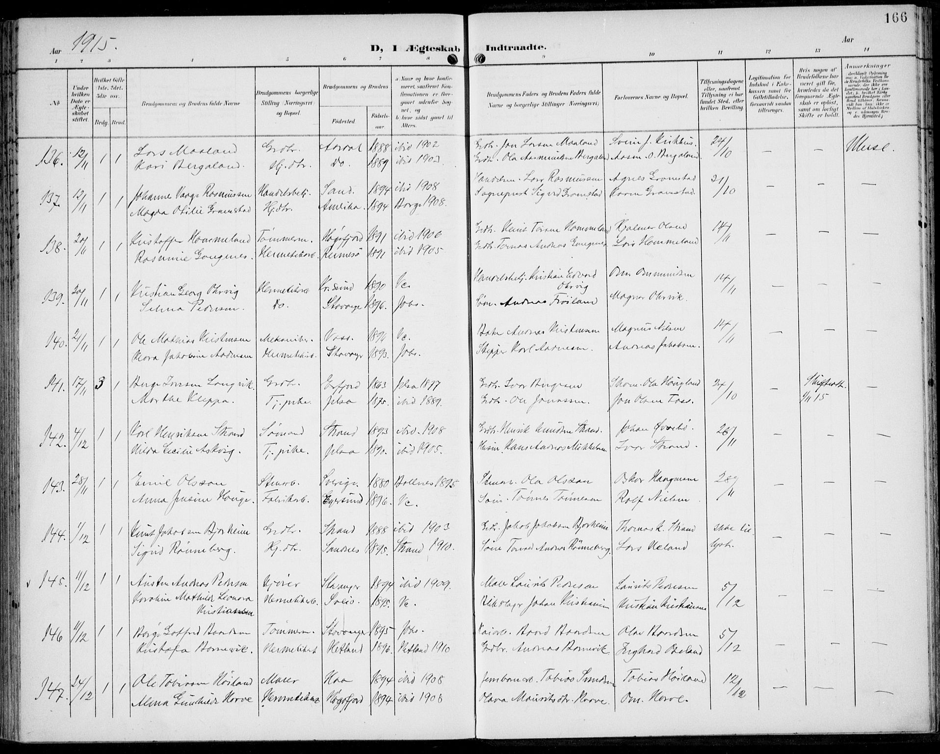 St. Johannes sokneprestkontor, SAST/A-101814/002/B/L0001: Parish register (official) no. A 8, 1899-1917, p. 166