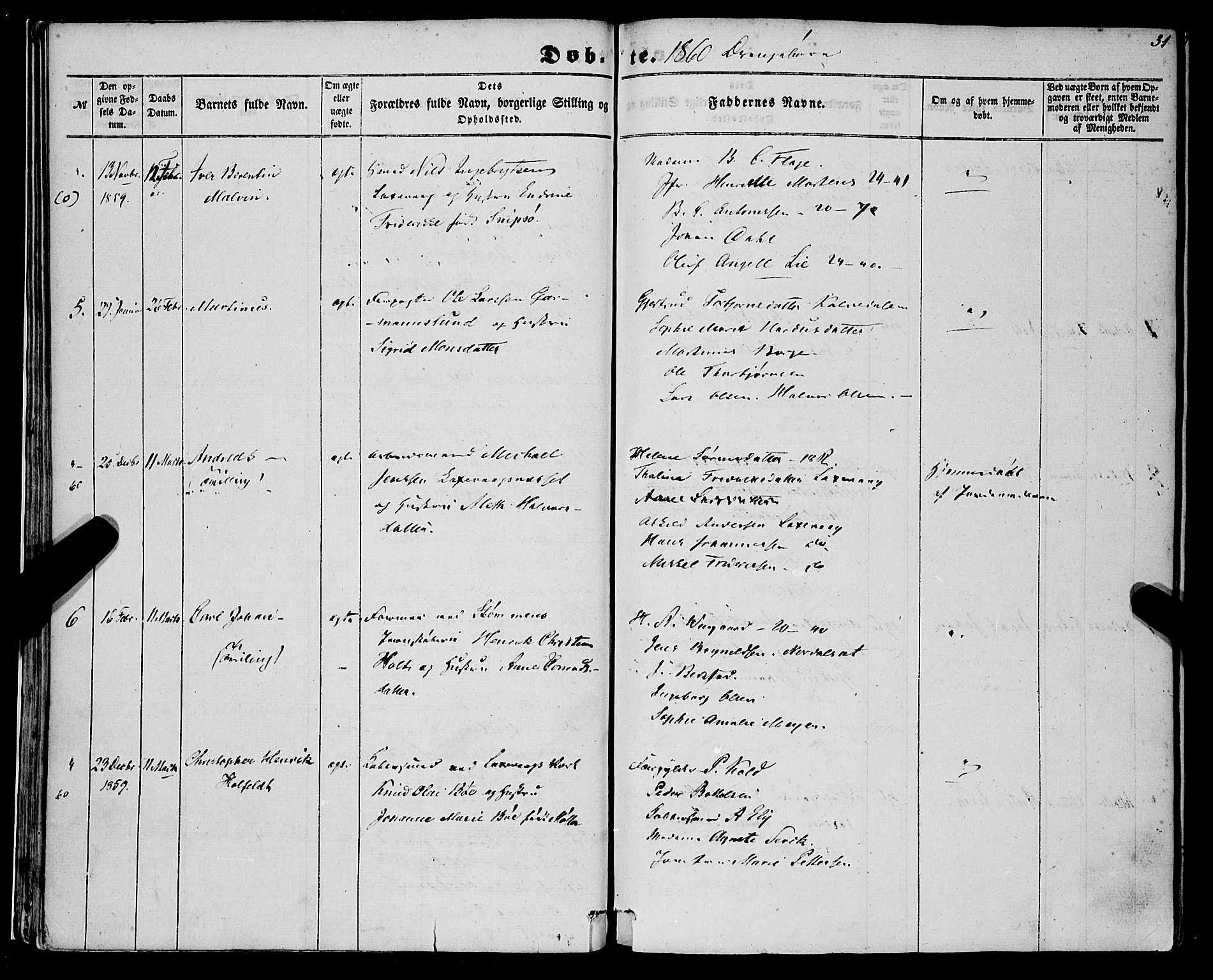 St. Jørgens hospital og Årstad sokneprestembete, AV/SAB-A-99934: Parish register (official) no. A 5, 1857-1869, p. 31