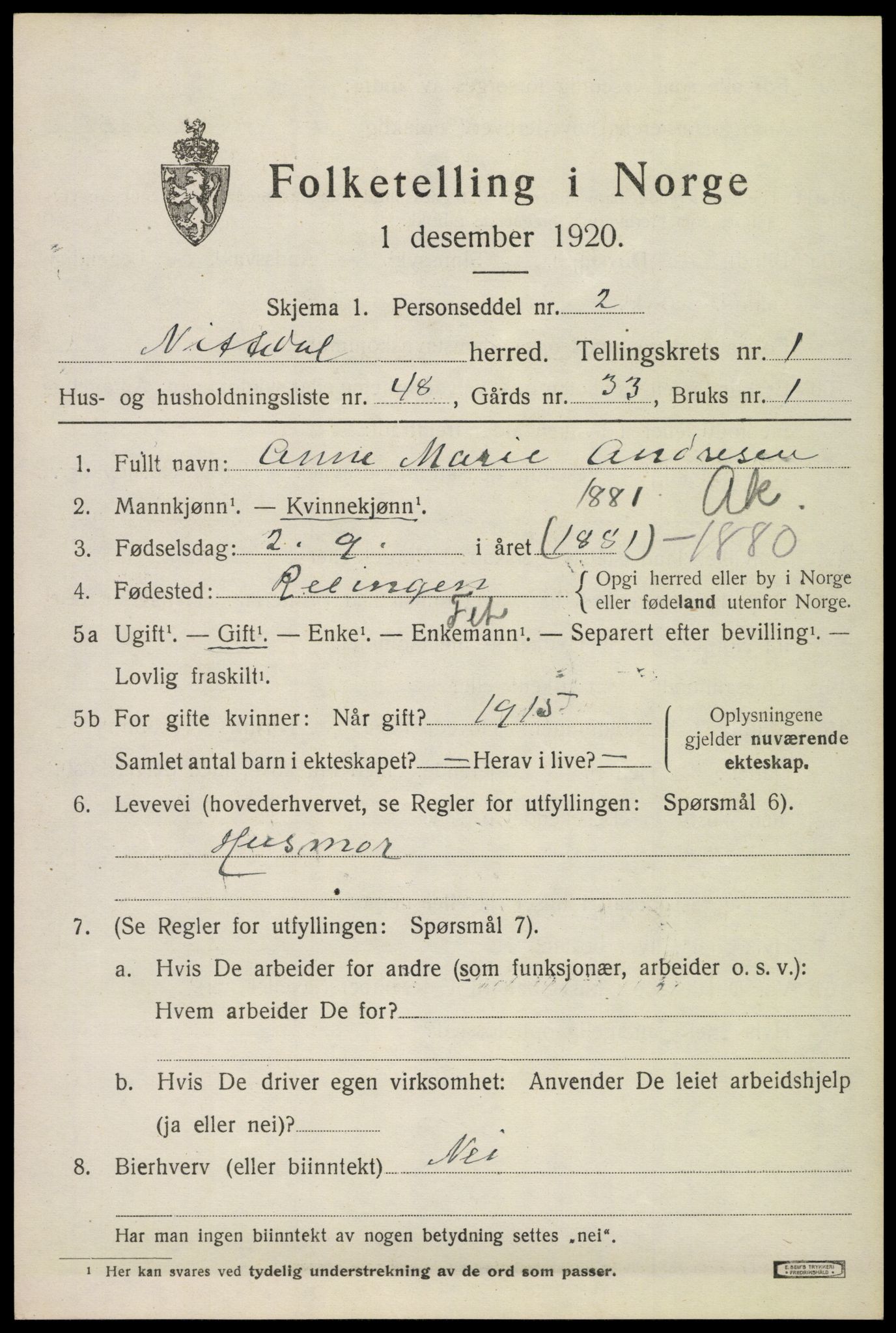 SAO, 1920 census for Nittedal, 1920, p. 1774