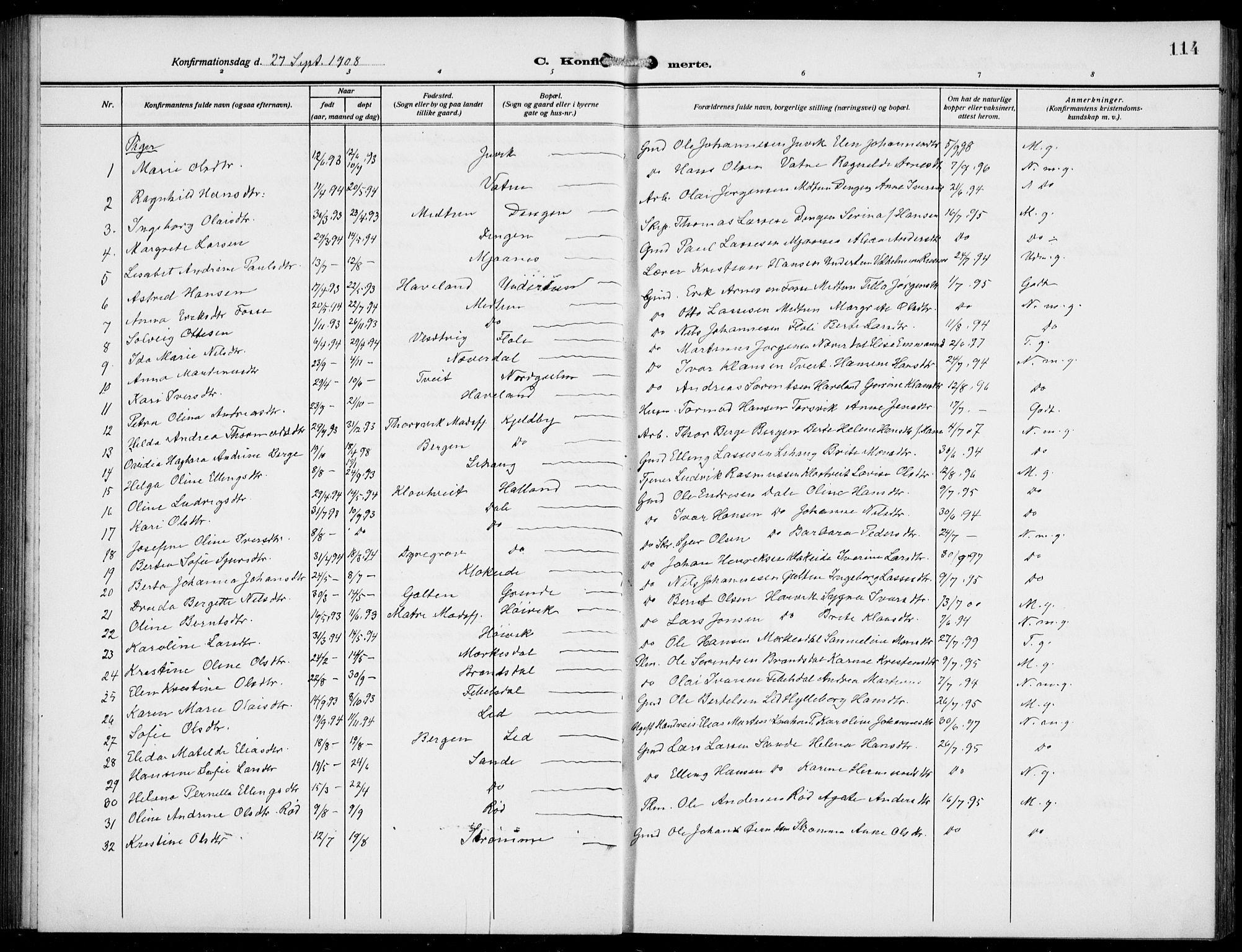 Gulen sokneprestembete, AV/SAB-A-80201/H/Hab/Habb/L0004: Parish register (copy) no. B 4, 1908-1936, p. 114