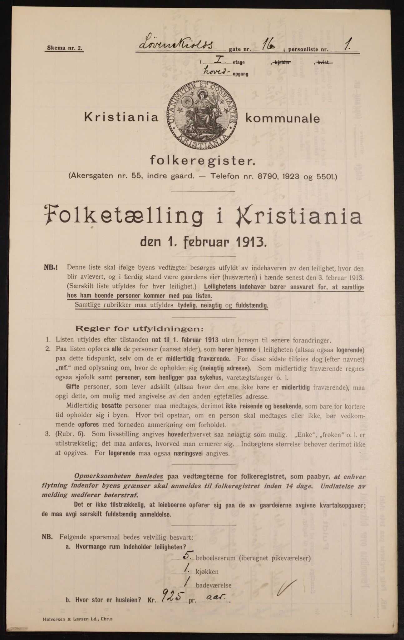 OBA, Municipal Census 1913 for Kristiania, 1913, p. 58856