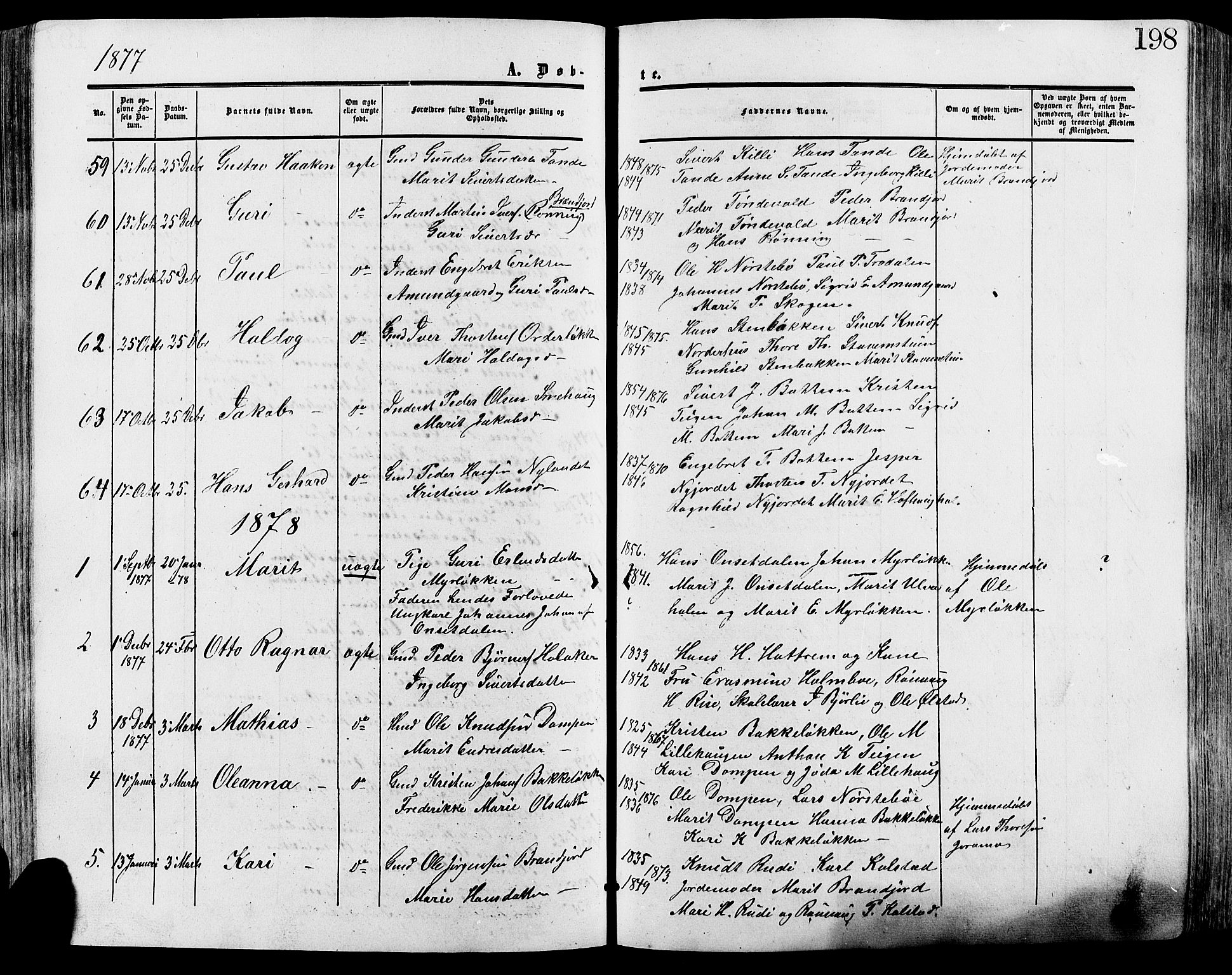 Lesja prestekontor, SAH/PREST-068/H/Ha/Haa/L0008: Parish register (official) no. 8, 1854-1880, p. 198