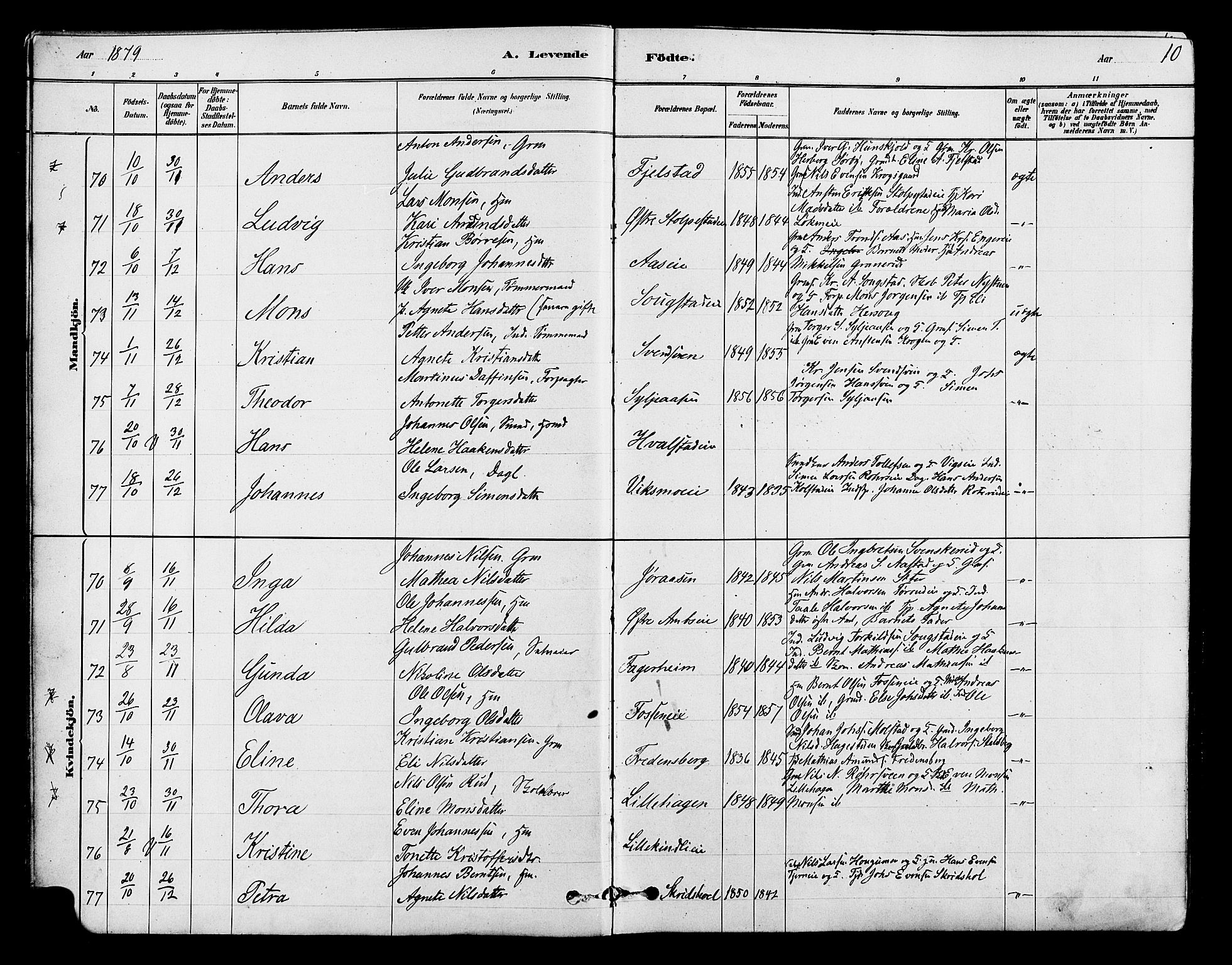 Ringsaker prestekontor, AV/SAH-PREST-014/L/La/L0009: Parish register (copy) no. 9, 1879-1890, p. 10