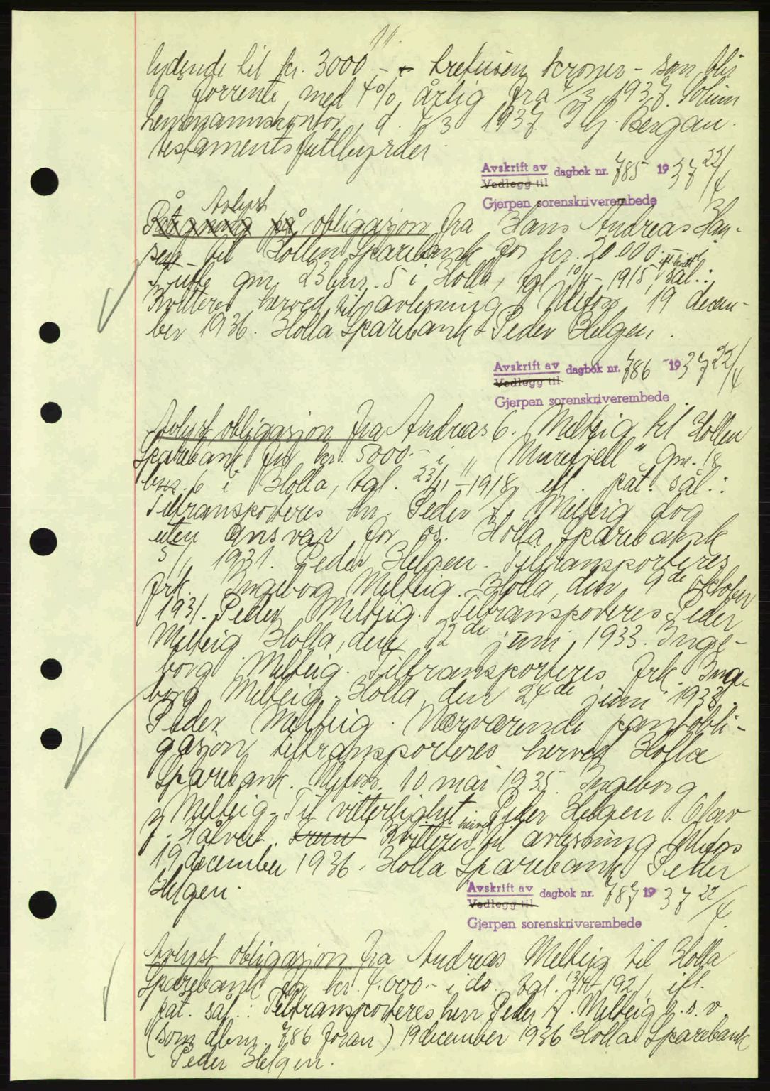 Gjerpen sorenskriveri, AV/SAKO-A-216/G/Ga/Gag/L0001: Mortgage book no. C-66 - C-70, 1936-1938, Diary no: : 785/1937