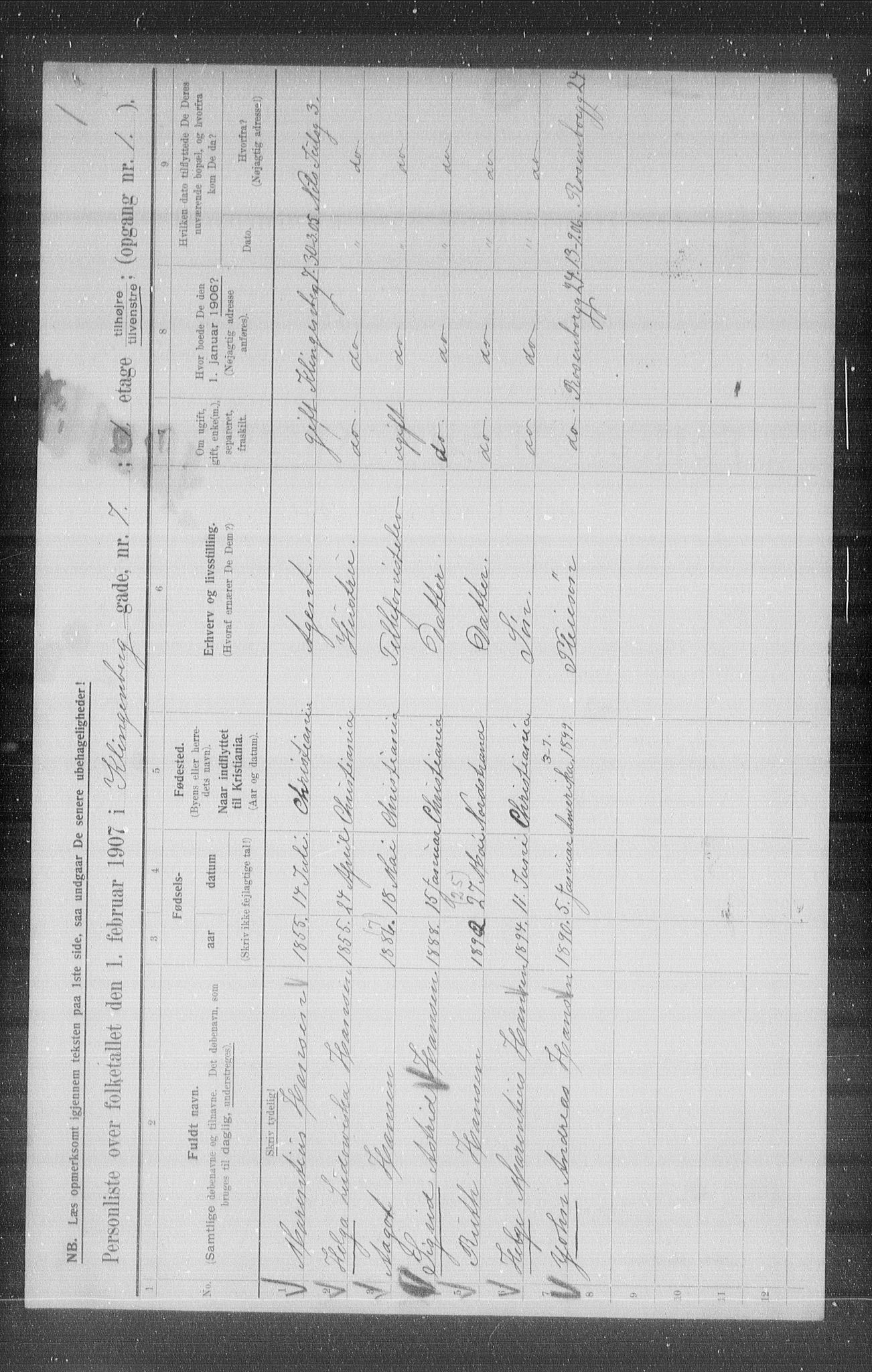 OBA, Municipal Census 1907 for Kristiania, 1907, p. 26394