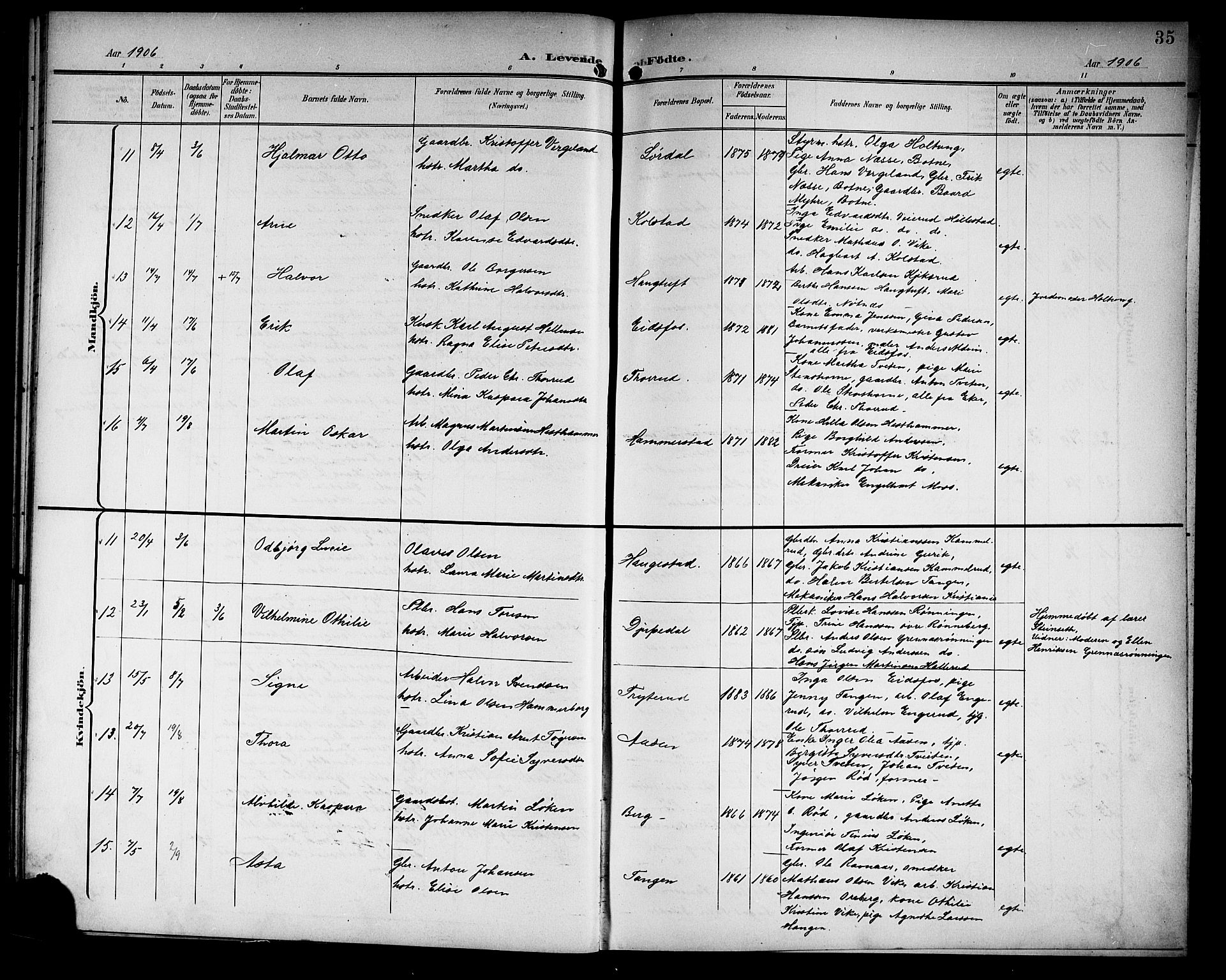 Hof kirkebøker, AV/SAKO-A-64/G/Ga/L0005: Parish register (copy) no. I 5, 1899-1922, p. 35