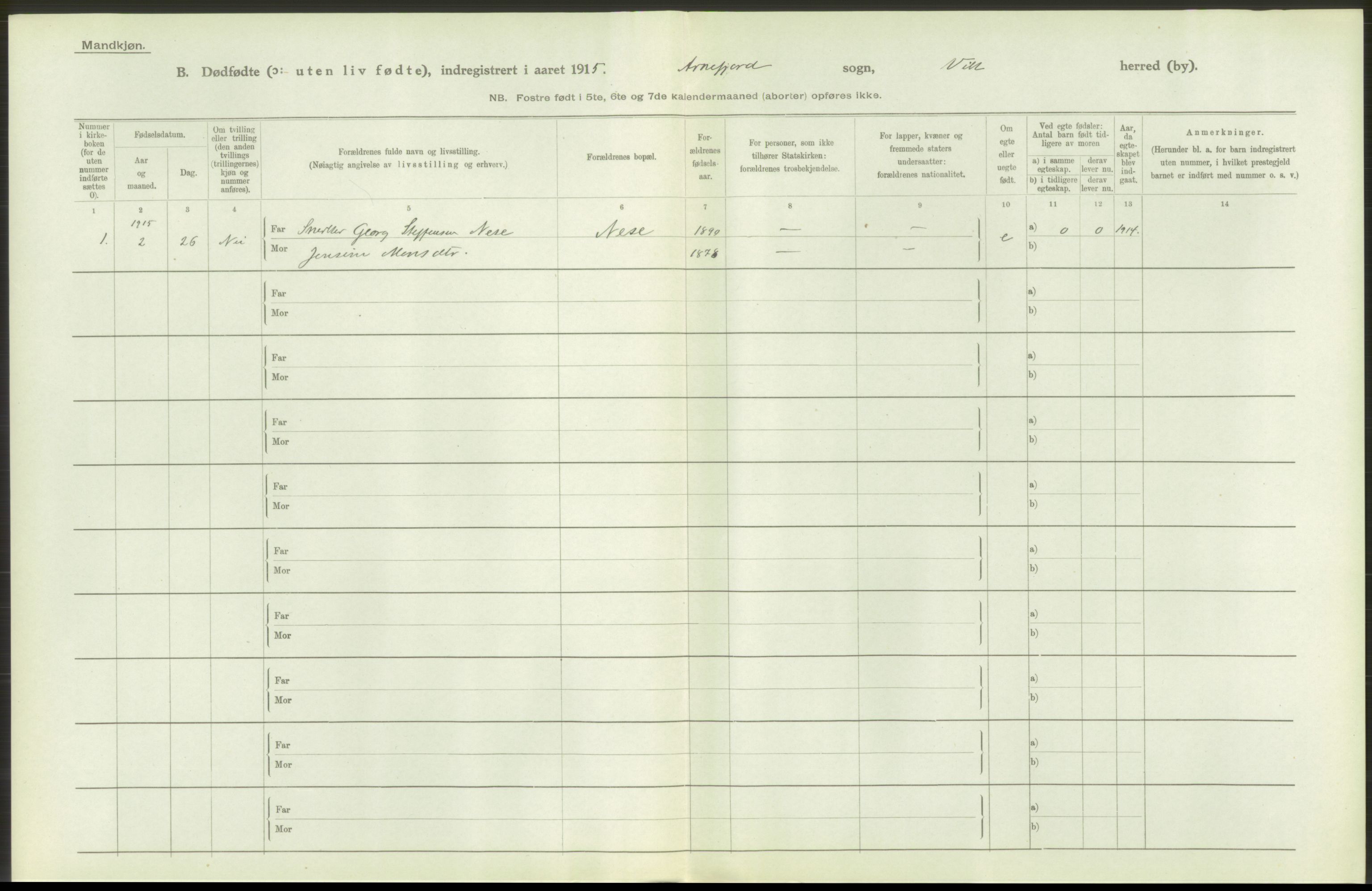 Statistisk sentralbyrå, Sosiodemografiske emner, Befolkning, AV/RA-S-2228/D/Df/Dfb/Dfbe/L0036: N. Bergenhus amt: Døde, dødfødte. Bygder., 1915, p. 30