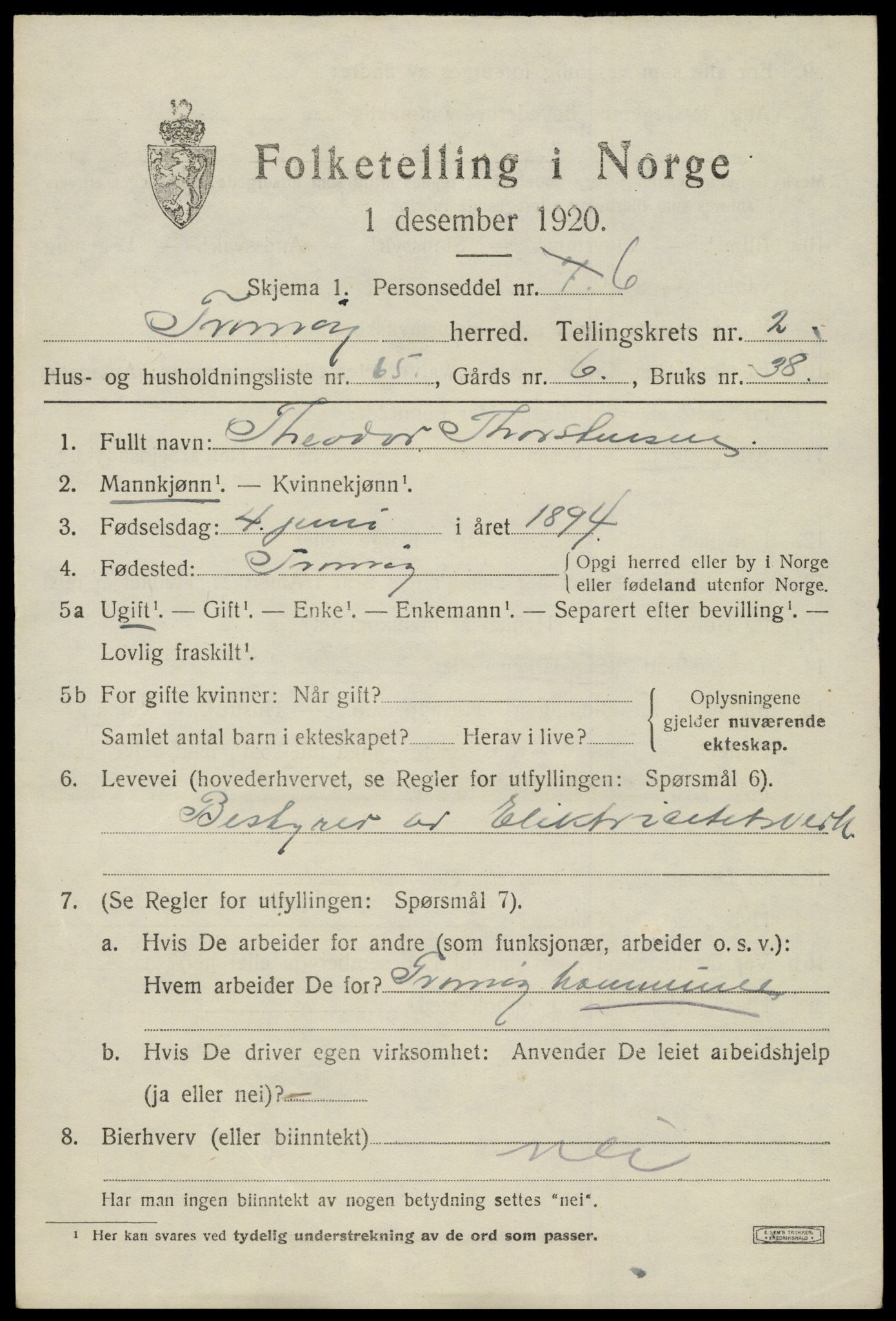 SAK, 1920 census for Tromøy, 1920, p. 1897