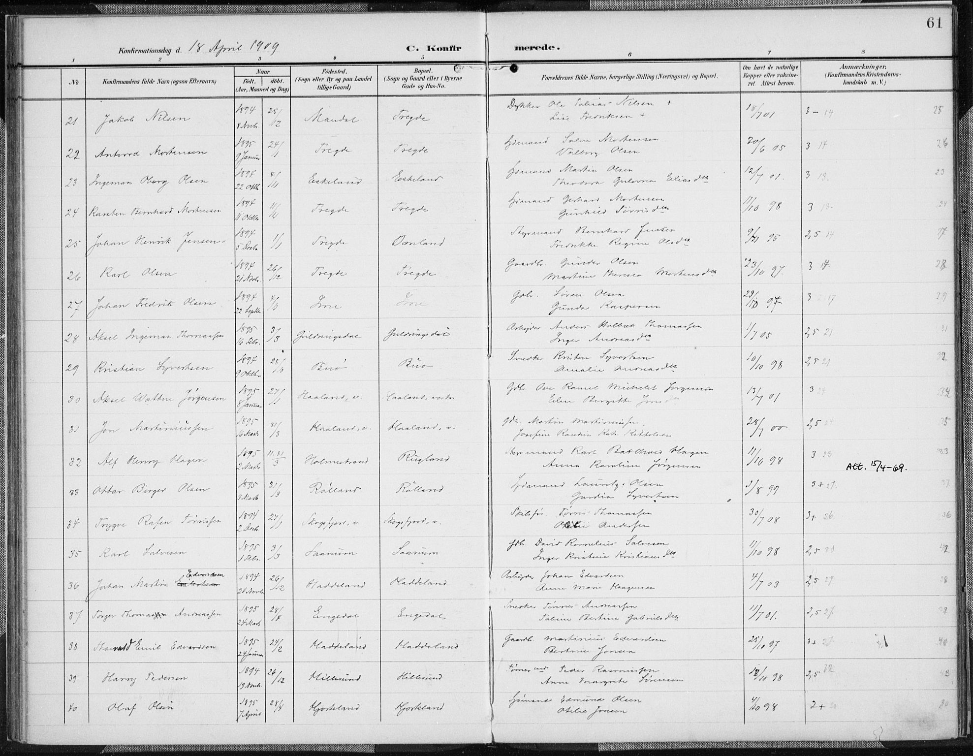 Mandal sokneprestkontor, AV/SAK-1111-0030/F/Fa/Faa/L0019: Parish register (official) no. A 19, 1902-1912, p. 61