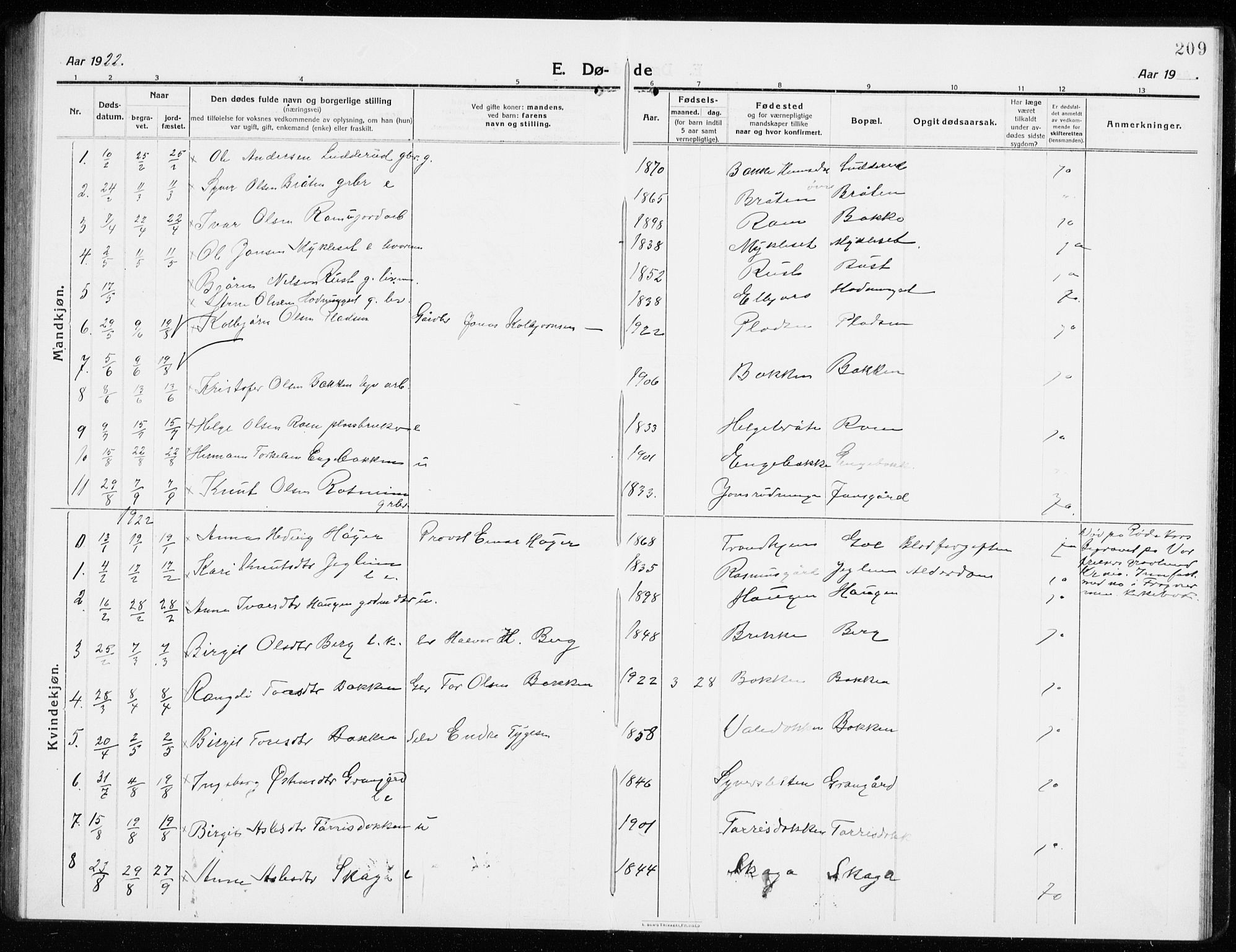 Gol kirkebøker, SAKO/A-226/G/Ga/L0004: Parish register (copy) no. I 4, 1915-1943, p. 209