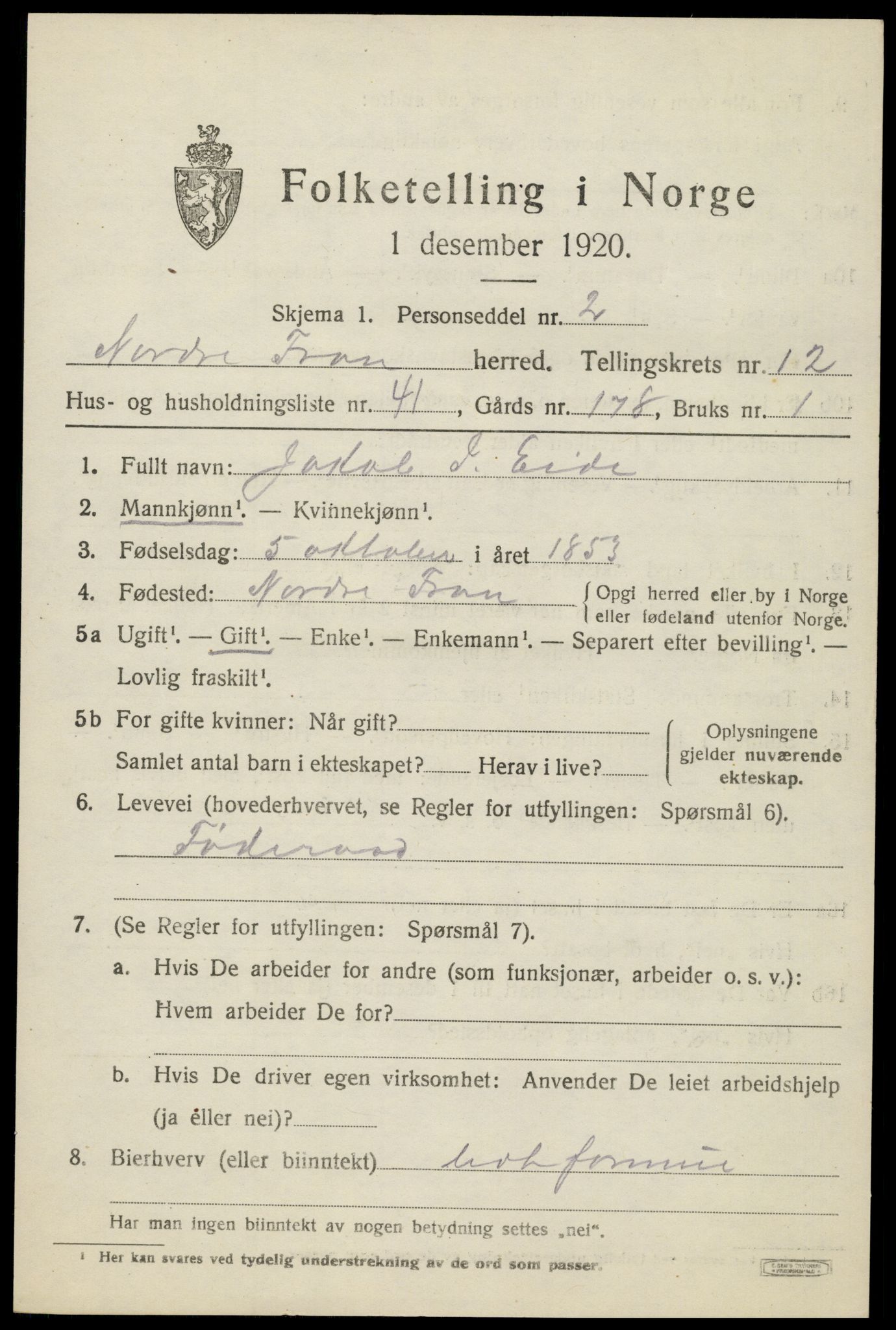 SAH, 1920 census for Nord-Fron, 1920, p. 10298